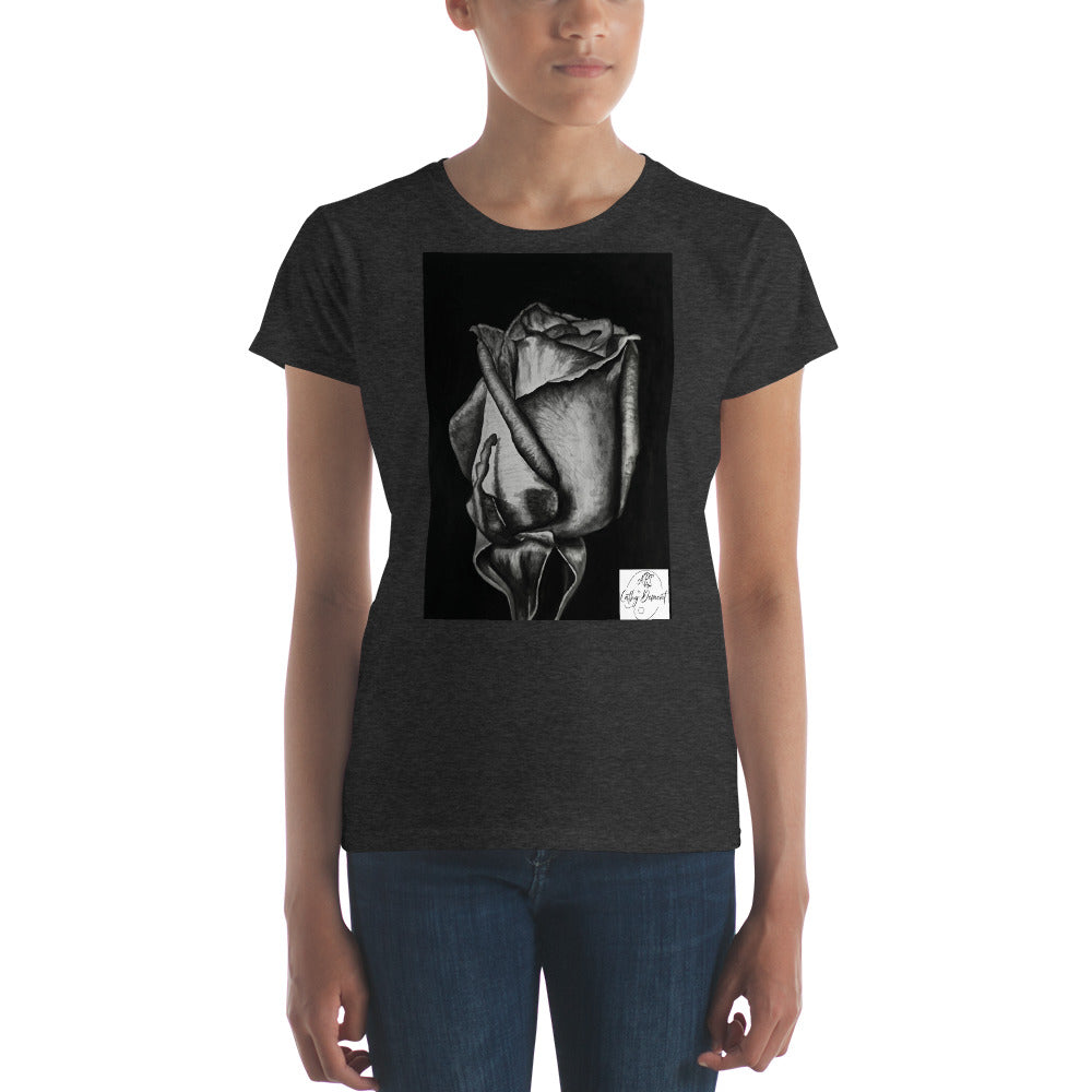 Dusk's Embrace: Monochrome Rose Art Design Women's short sleeve t-shirt