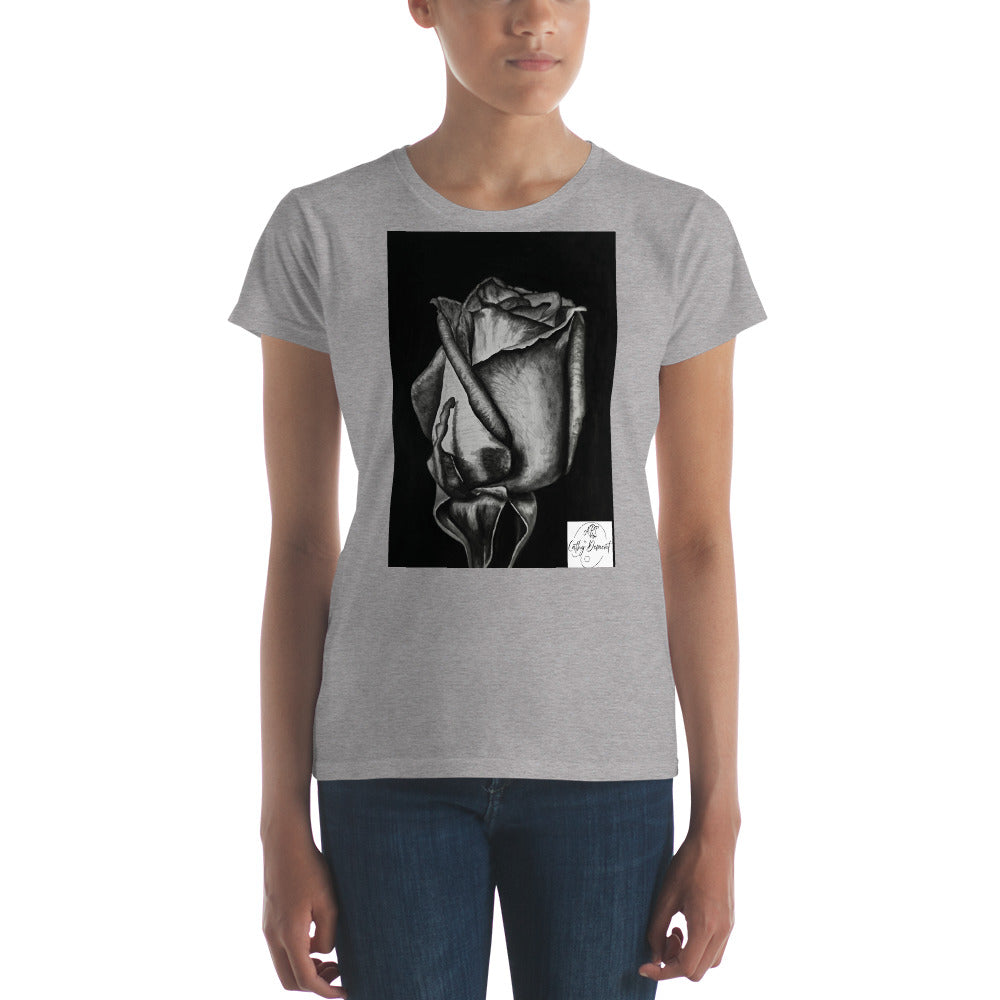 Dusk's Embrace: Monochrome Rose Art Design Women's short sleeve t-shirt