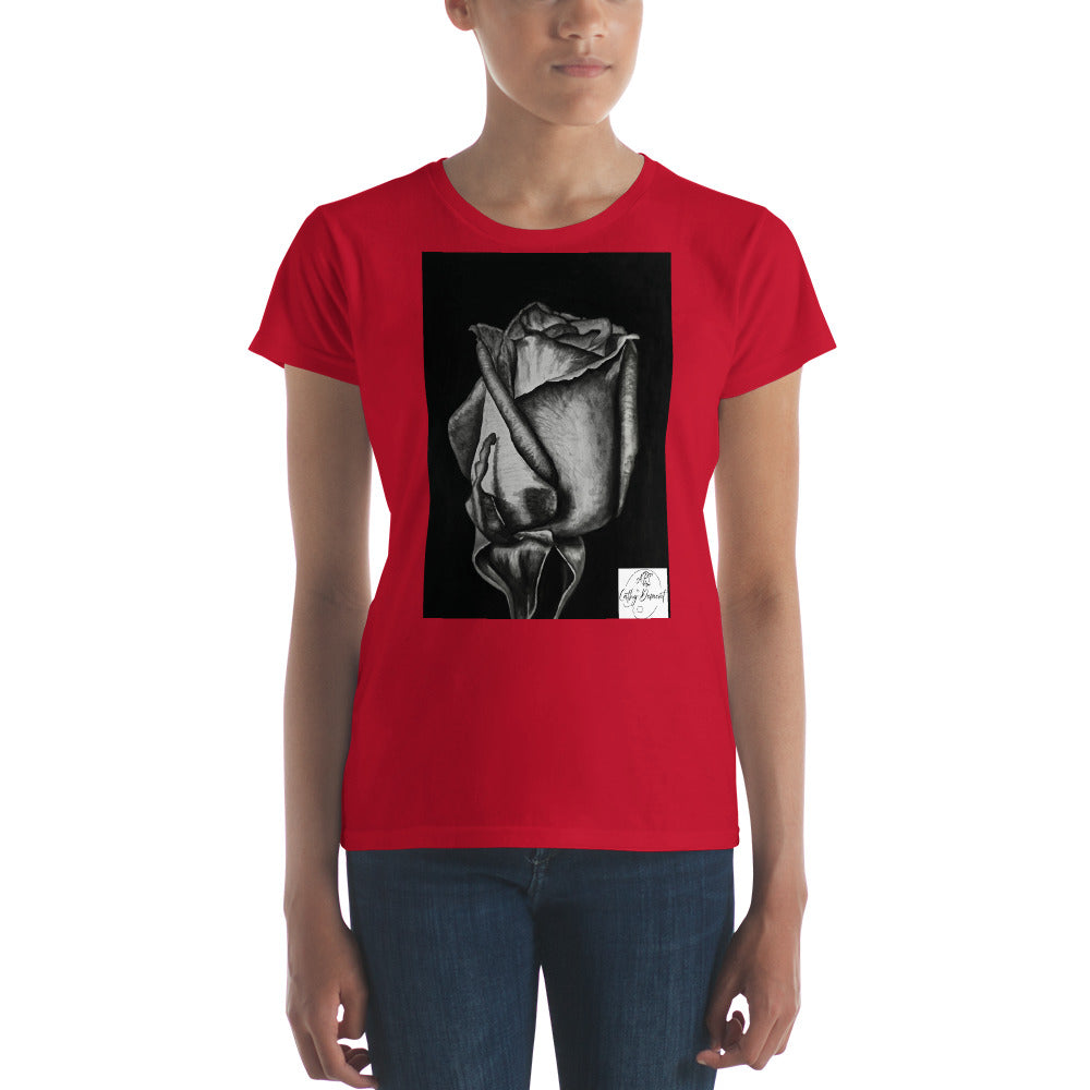 Dusk's Embrace: Monochrome Rose Art Design Women's short sleeve t-shirt