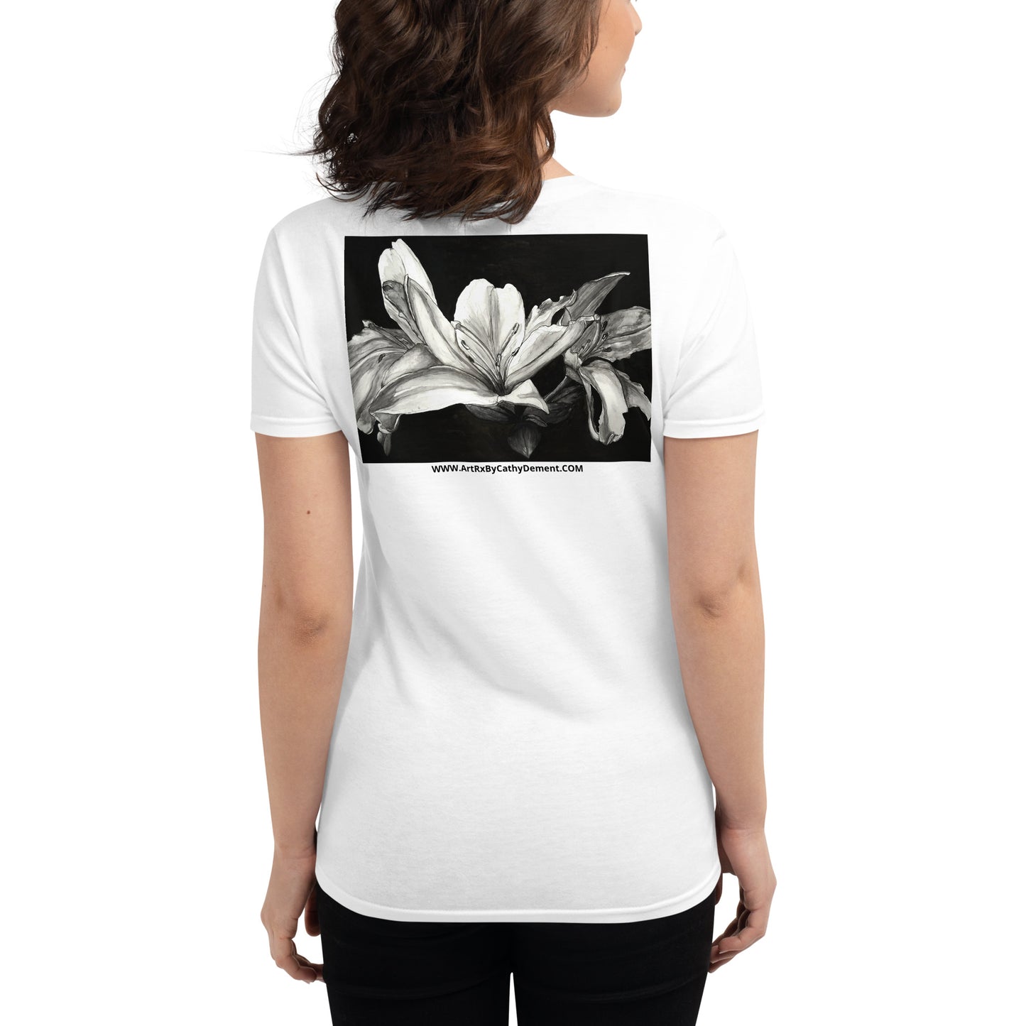 Floral Elegance: Women's Logo Short Sleeve T-Shirt with Lily Back Design