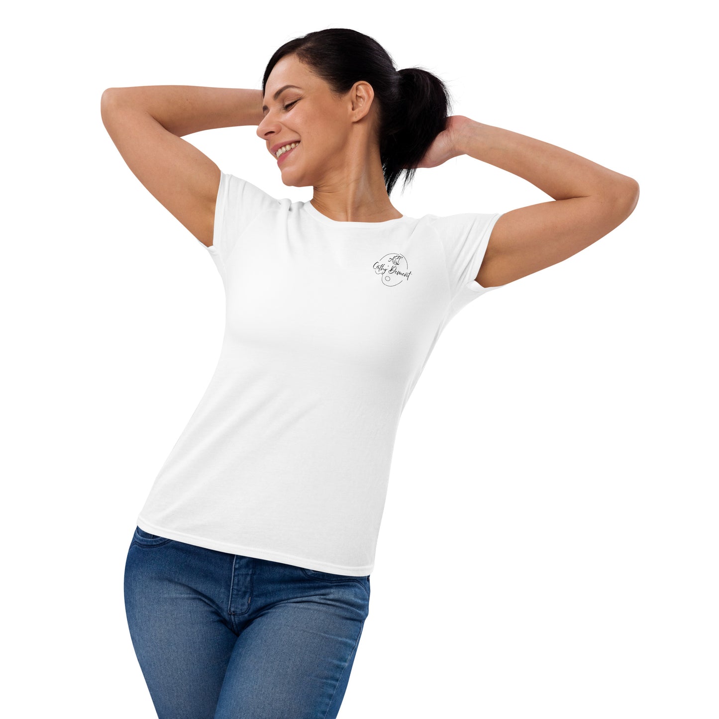 Floral Elegance: Women's Logo Short Sleeve T-Shirt with Lily Back Design