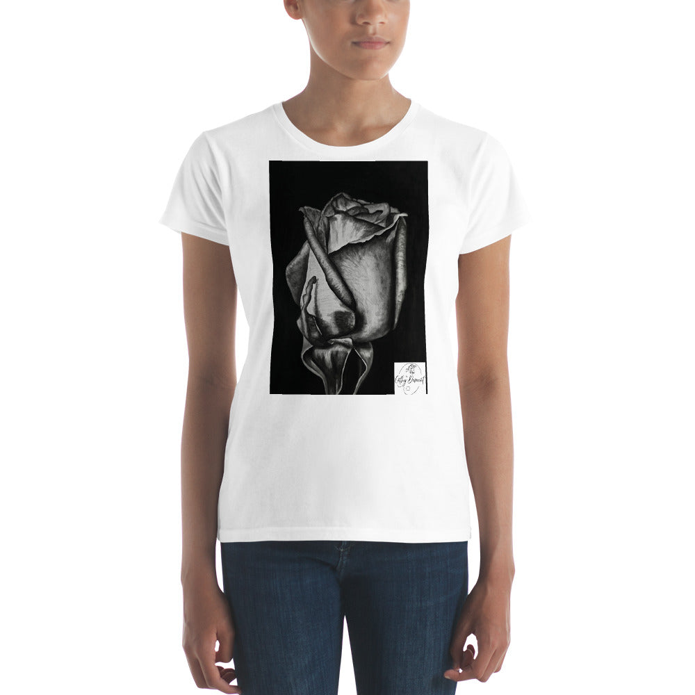 Dusk's Embrace: Monochrome Rose Art Design Women's short sleeve t-shirt