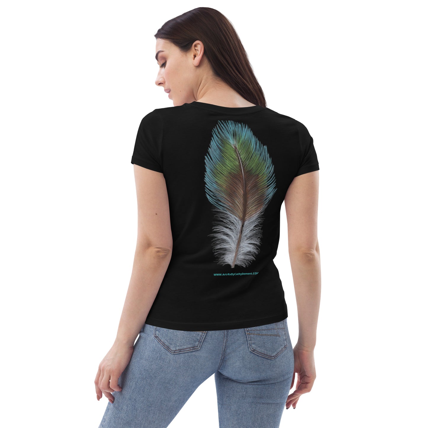 Prismacolor Plume: Colorful Green, Teal, and White Feather Women's fitted eco tee