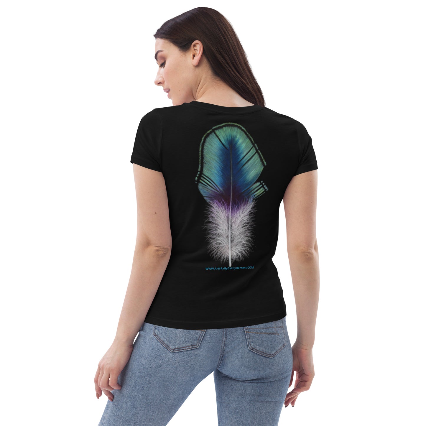 Prismacolor Plume: Colorful Blue and Green Feather Women's fitted eco tee