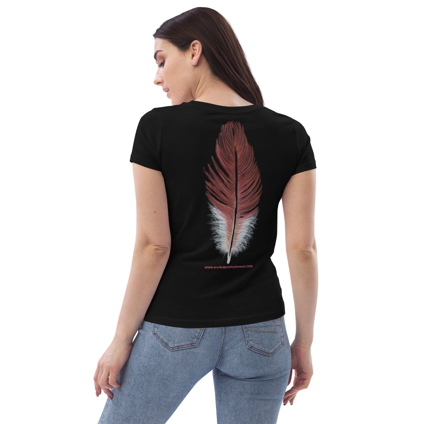 Prismacolor Plume: Colorful Red and White Feather Women's fitted eco tee