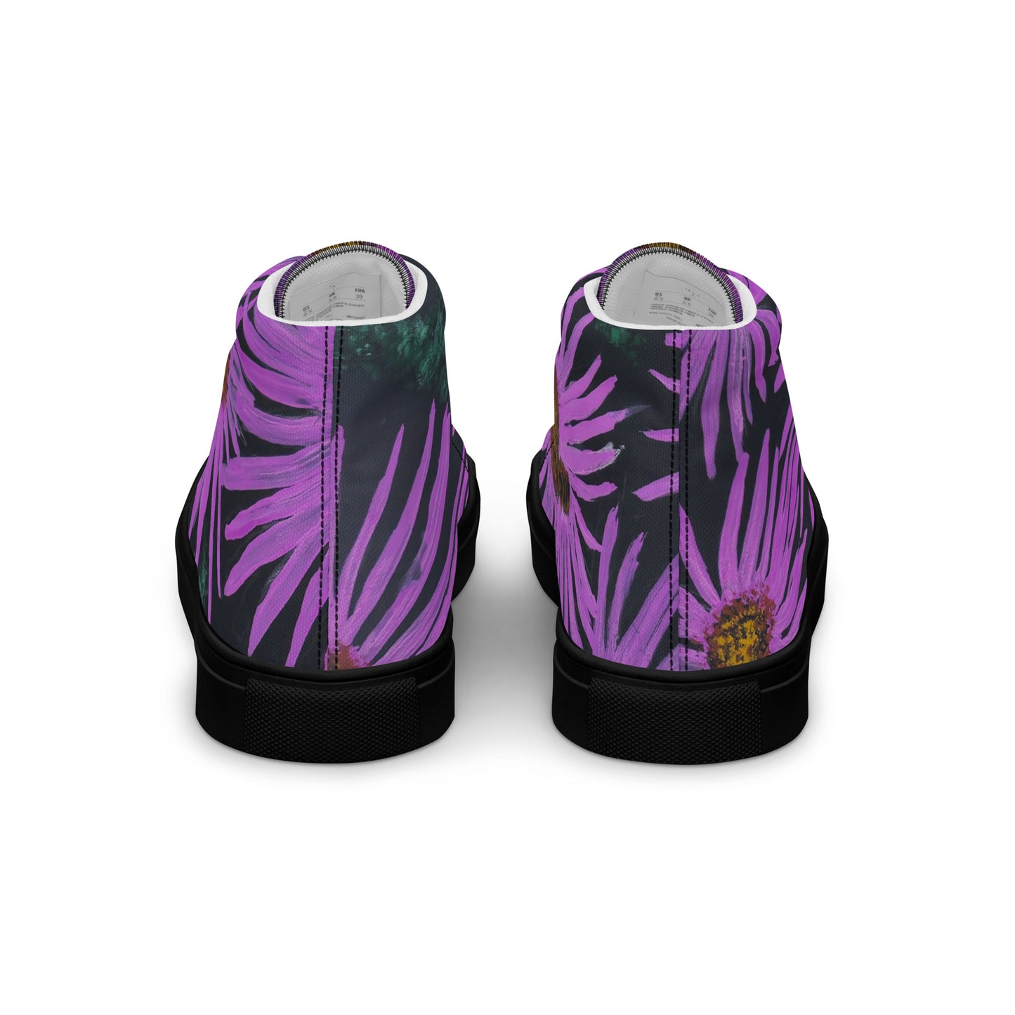 Women’s High Top Canvas Shoes - Purple Aster Flower With Bee Artwork Design: Colorful Artistic Shoe