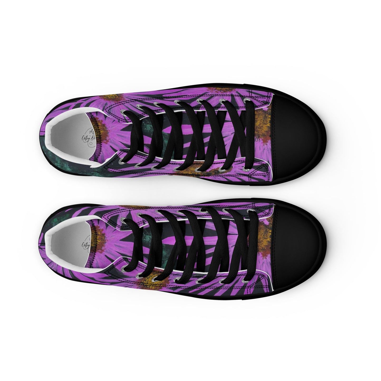 Women’s High Top Canvas Shoes - Purple Aster Flower With Bee Artwork Design: Colorful Artistic Shoe