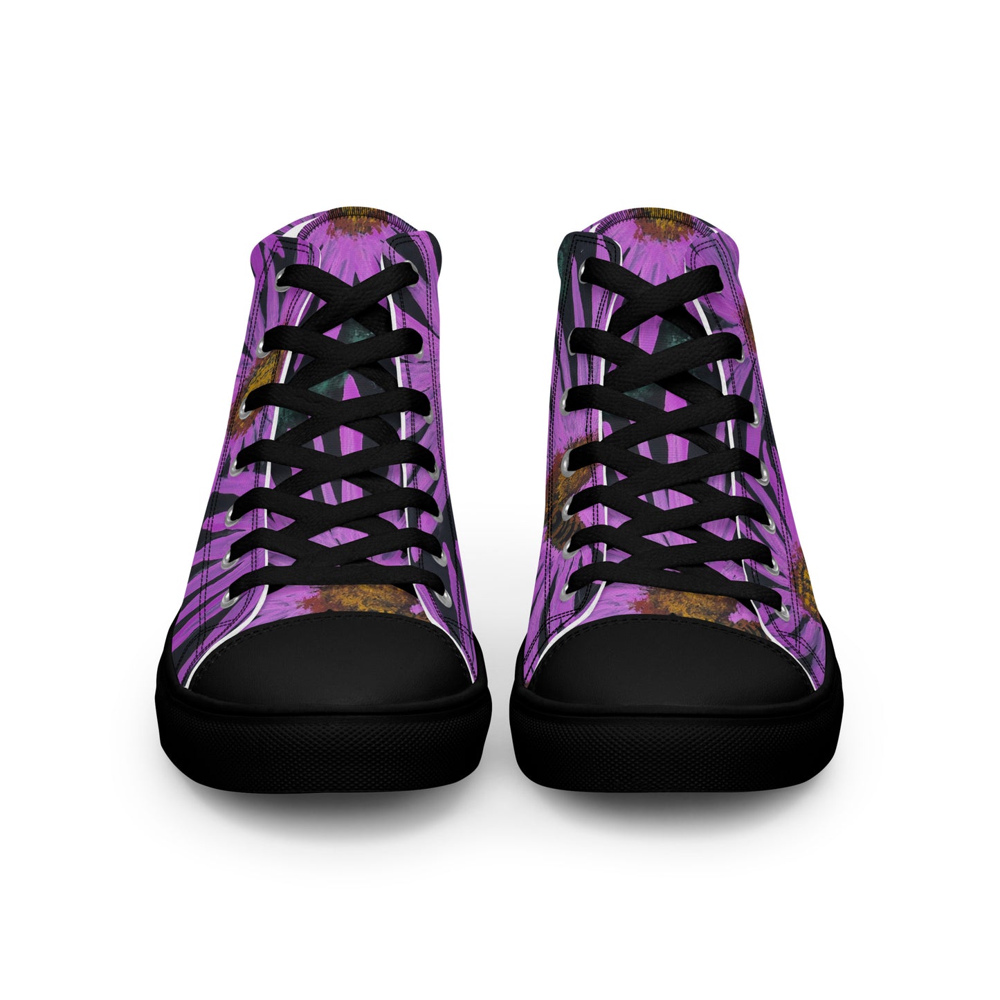 Women’s High Top Canvas Shoes - Purple Aster Flower With Bee Artwork Design: Colorful Artistic Shoe