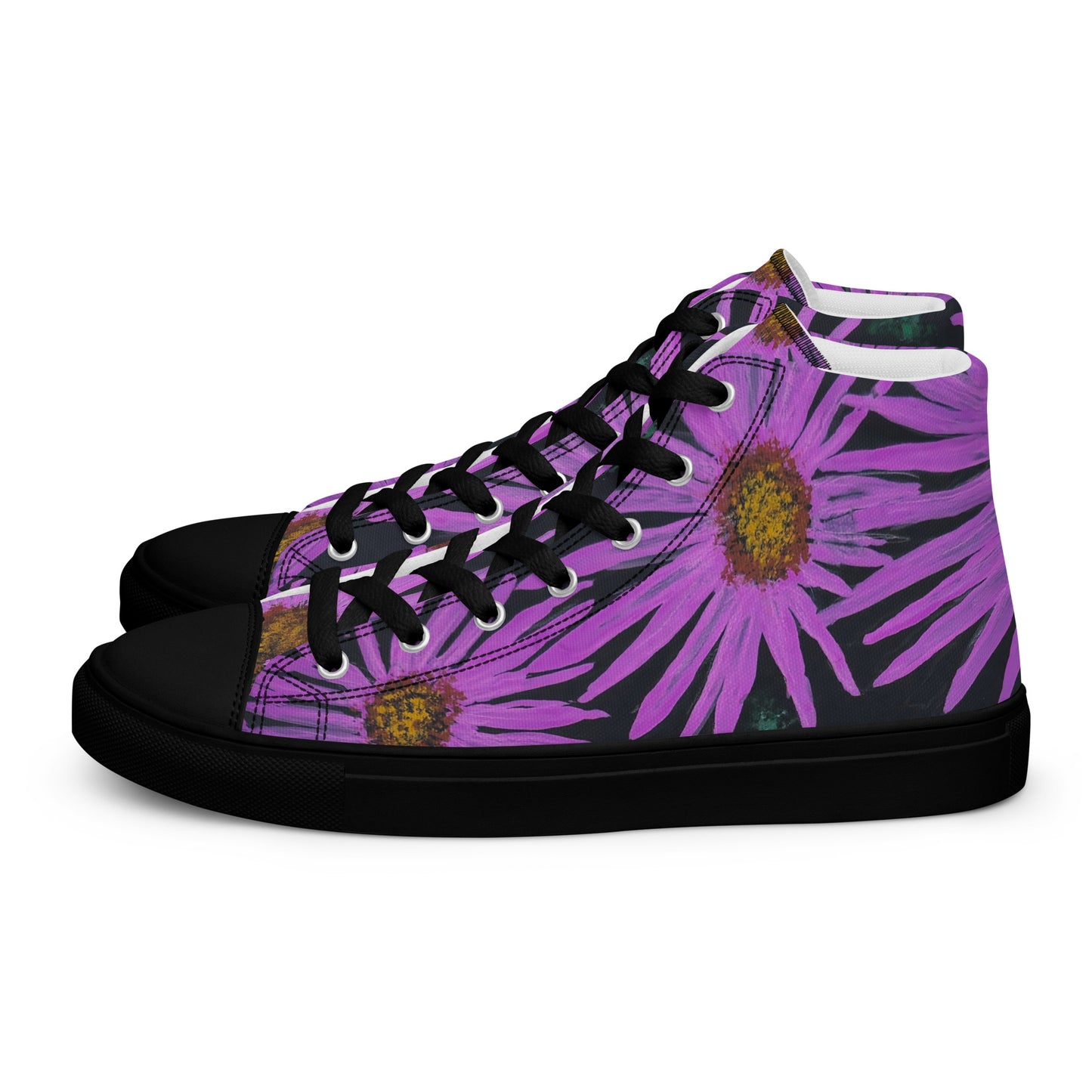 Women’s High Top Canvas Shoes - Purple Aster Flower With Bee Artwork Design: Colorful Artistic Shoe