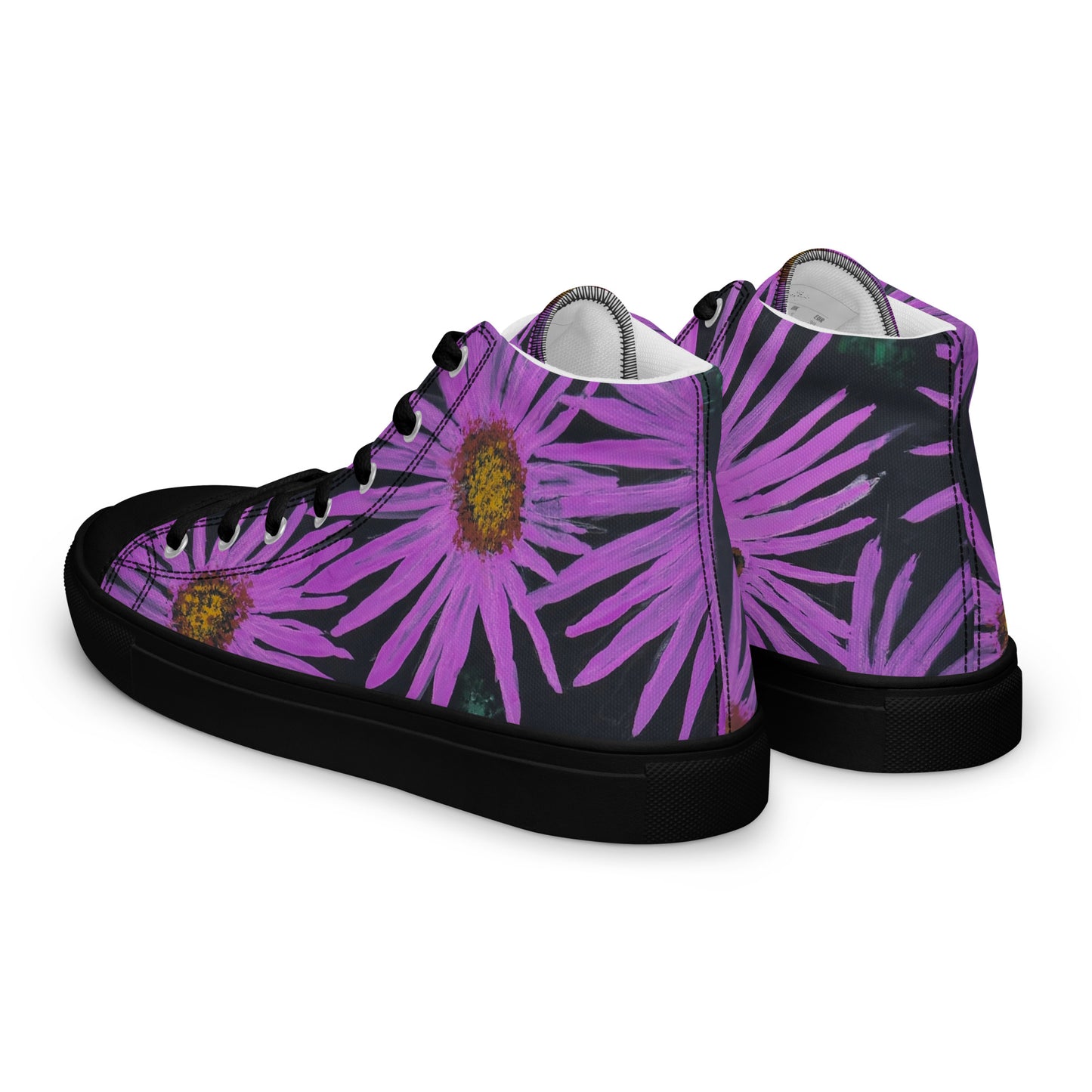 Women’s High Top Canvas Shoes - Purple Aster Flower With Bee Artwork Design: Colorful Artistic Shoe