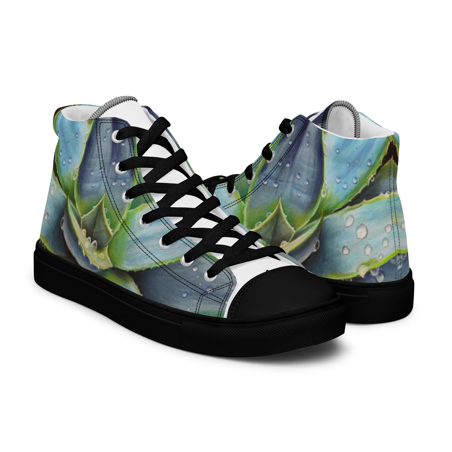 Women's Lace-Up Canvas Shoes - Desert Jewel , Vibrant Agave Plant with Dew Drops by Cathy Dement