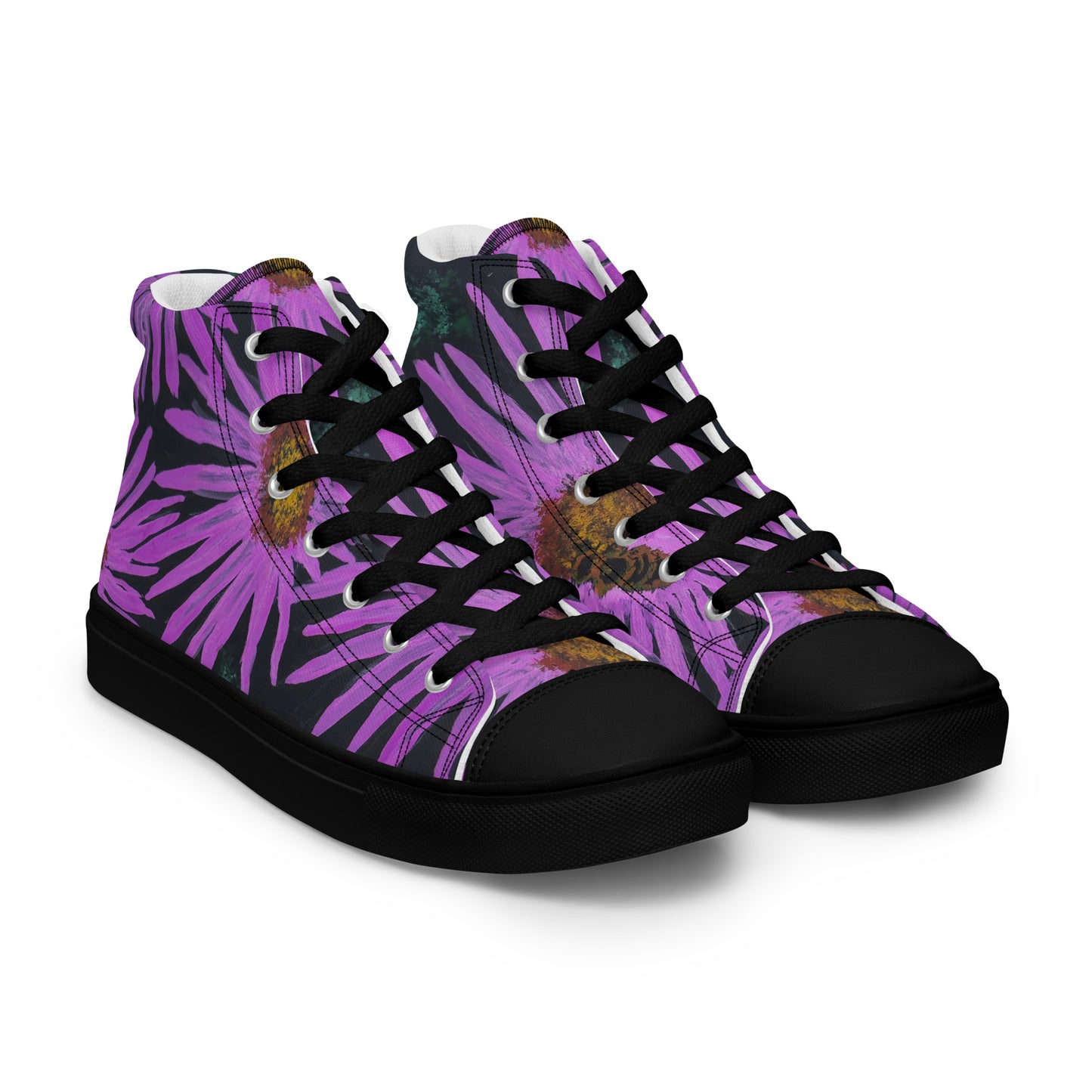 Women’s High Top Canvas Shoes - Purple Aster Flower With Bee Artwork Design: Colorful Artistic Shoe