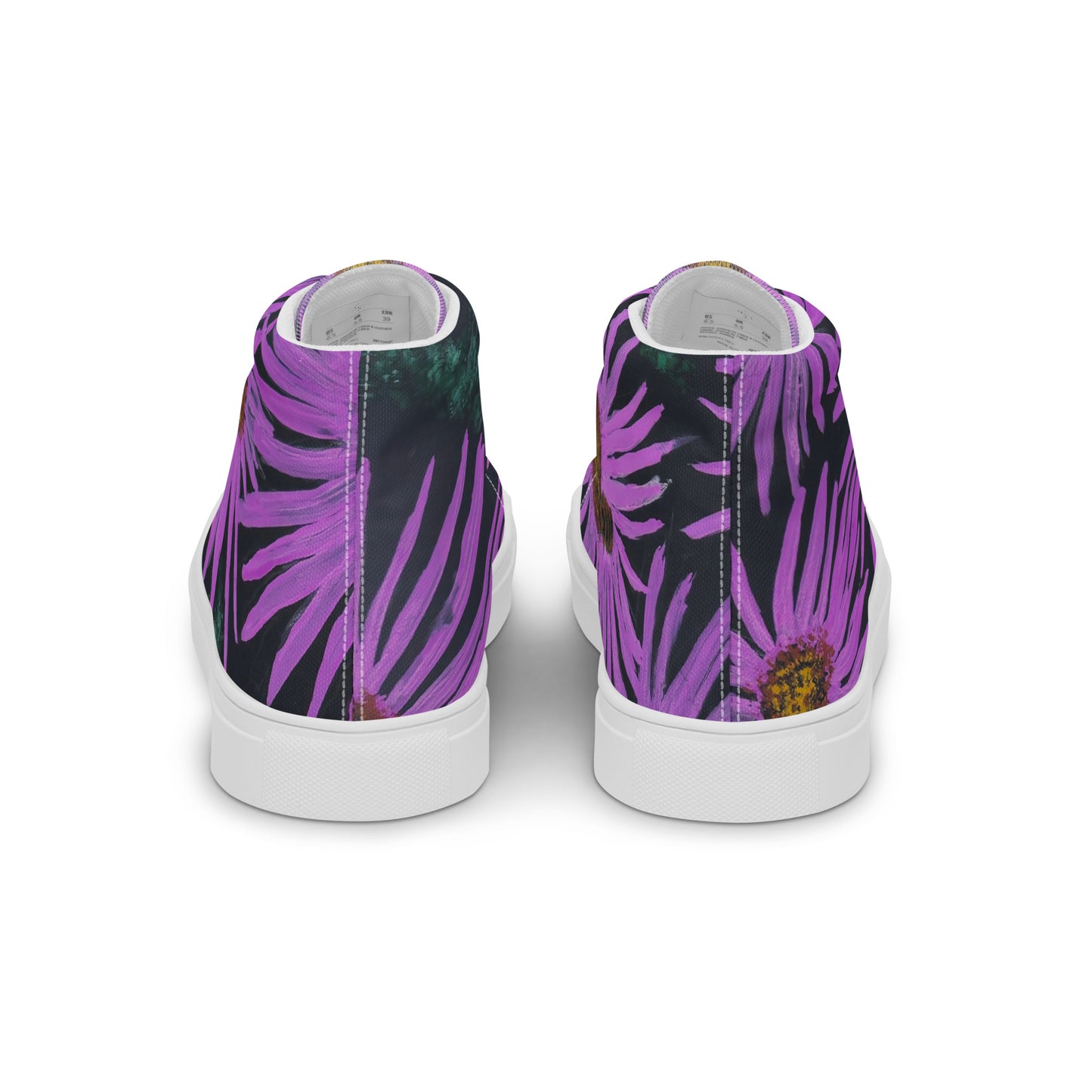 Women’s High Top Canvas Shoes - Purple Aster Flower With Bee Artwork Design: Colorful Artistic Shoe