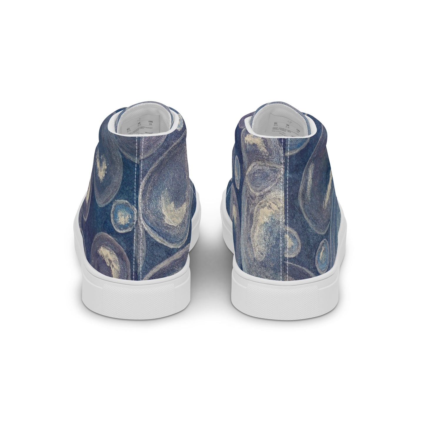 Women’s High Top Canvas Shoes - Tranquil Reflections: Blue and White Bubble Artwork Design Sneakers