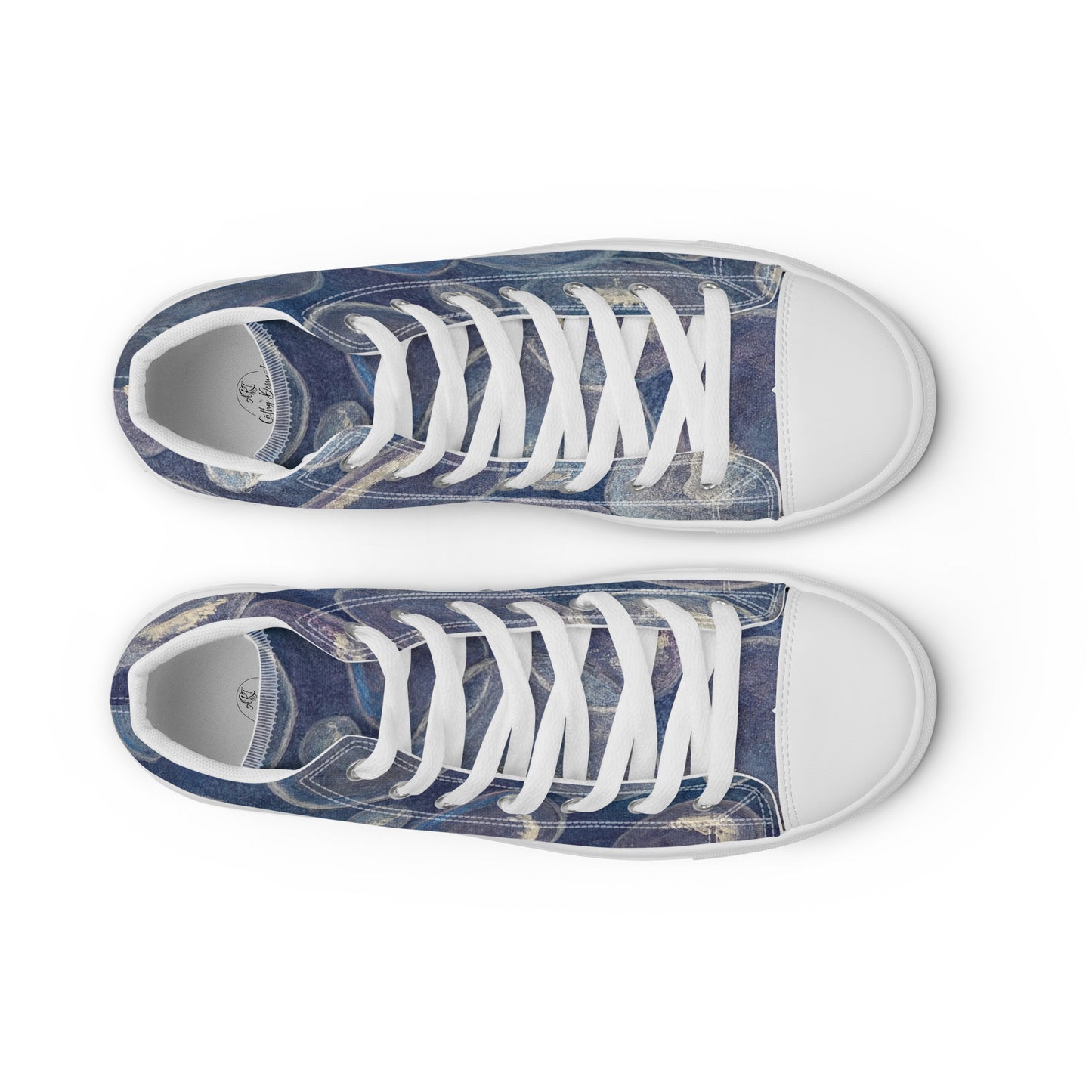 Women’s High Top Canvas Shoes - Tranquil Reflections: Blue and White Bubble Artwork Design Sneakers