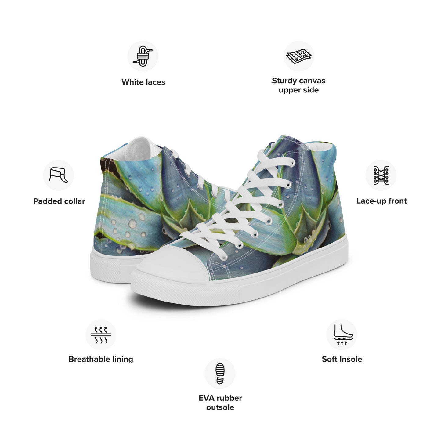 Dessert Jewel Women's Lace-Up Canvas Shoes - Vibrant Agave Plant with Dew Drops by Cathy Dement