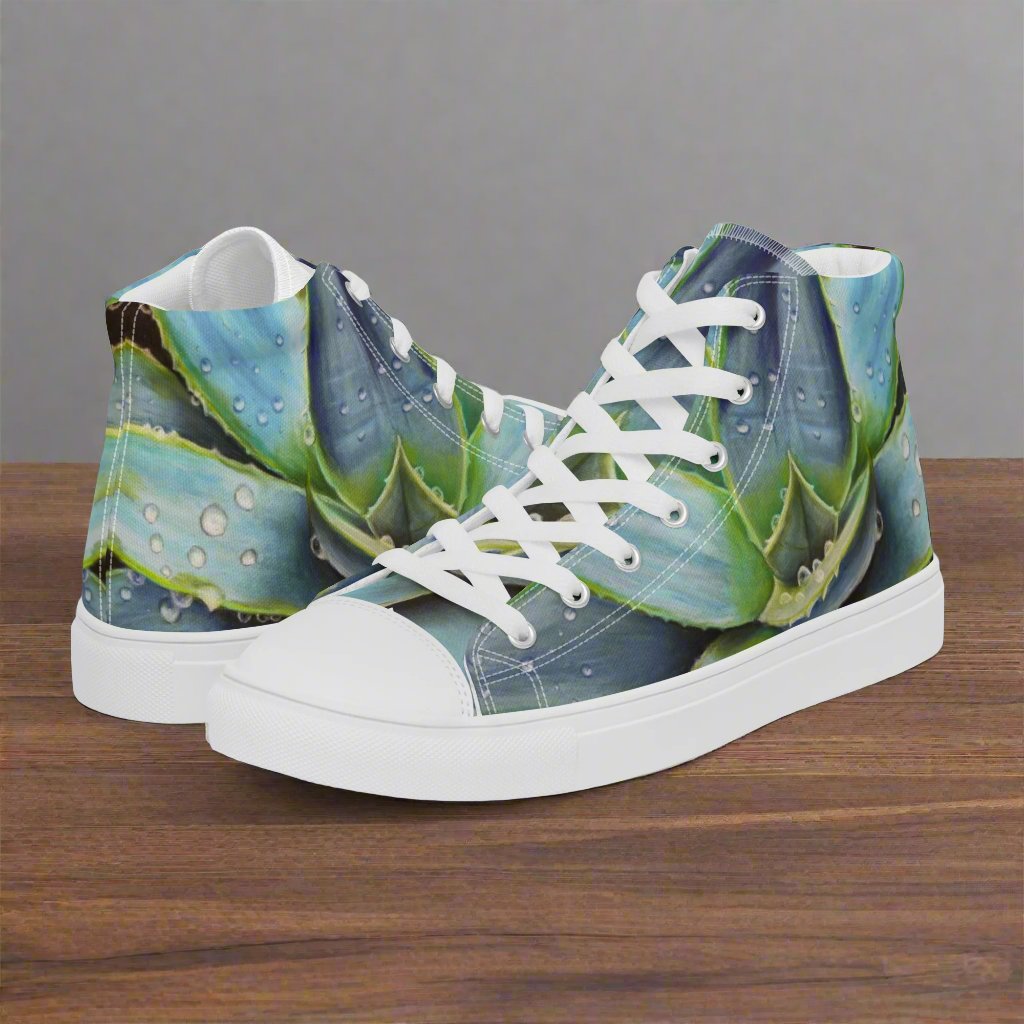 Women's Lace-Up Canvas Shoes - Desert Jewel , Vibrant Agave Plant with Dew Drops by Cathy Dement