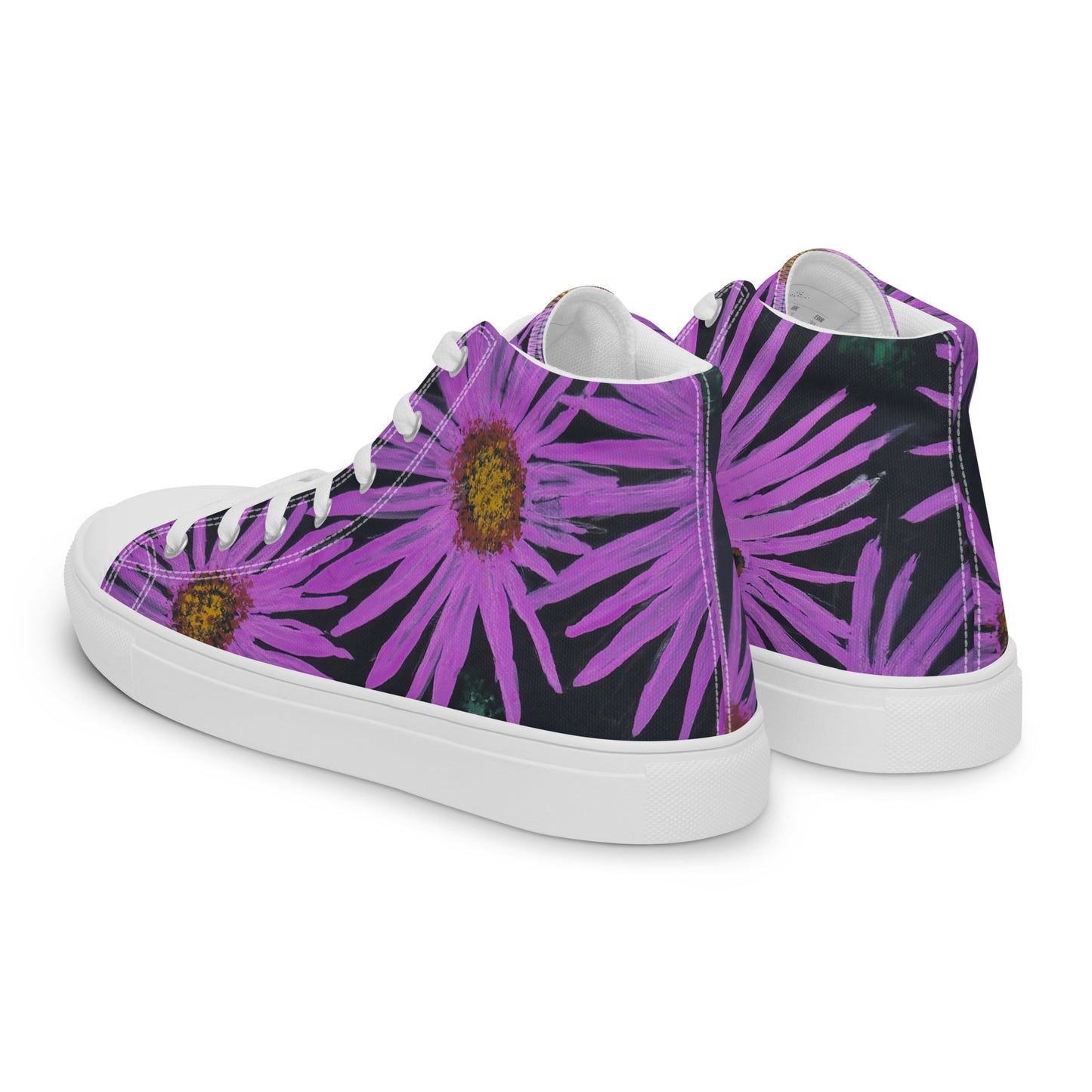 Women’s High Top Canvas Shoes - Purple Aster Flower With Bee Artwork Design: Colorful Artistic Shoe