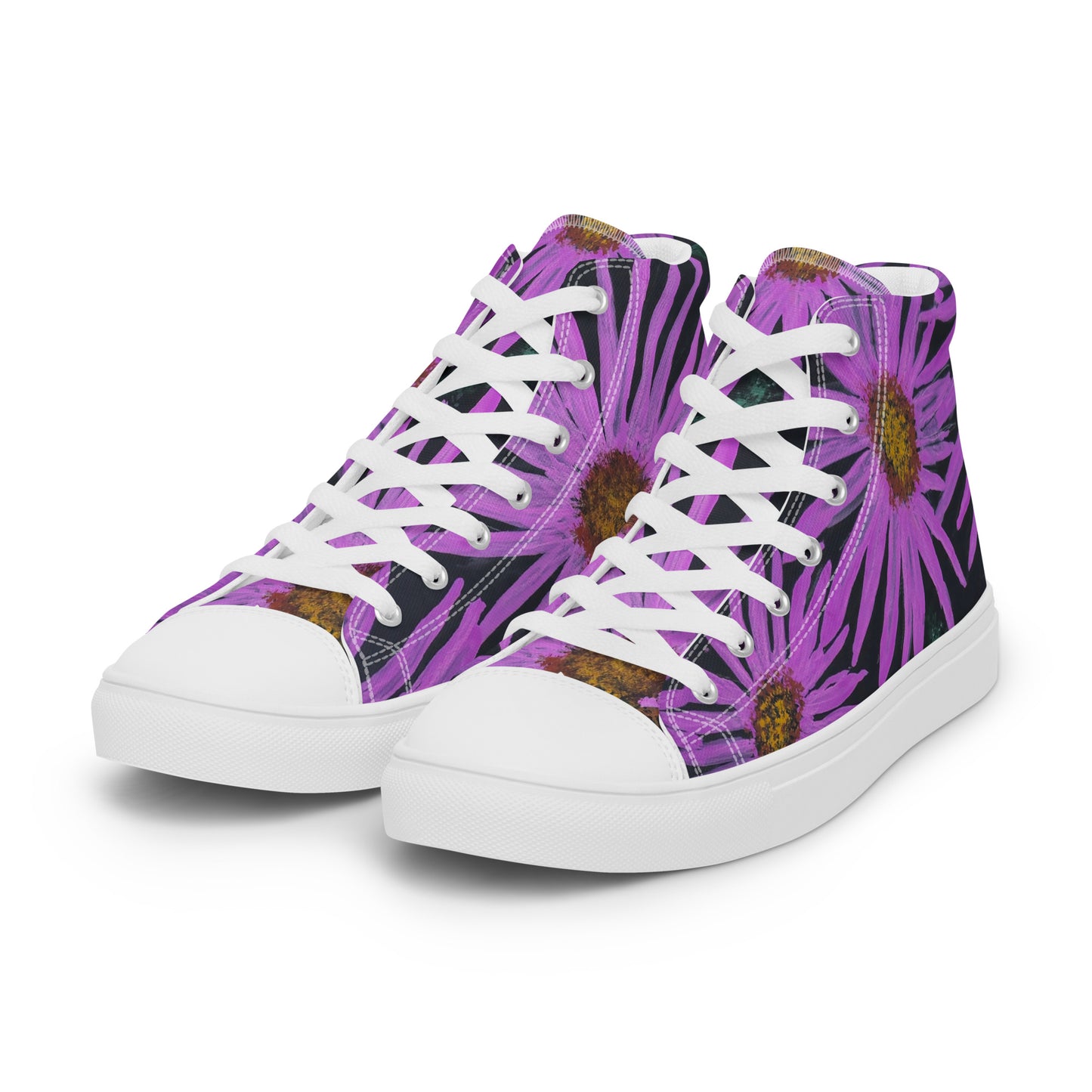 Women’s High Top Canvas Shoes - Purple Aster Flower With Bee Artwork Design: Colorful Artistic Shoe