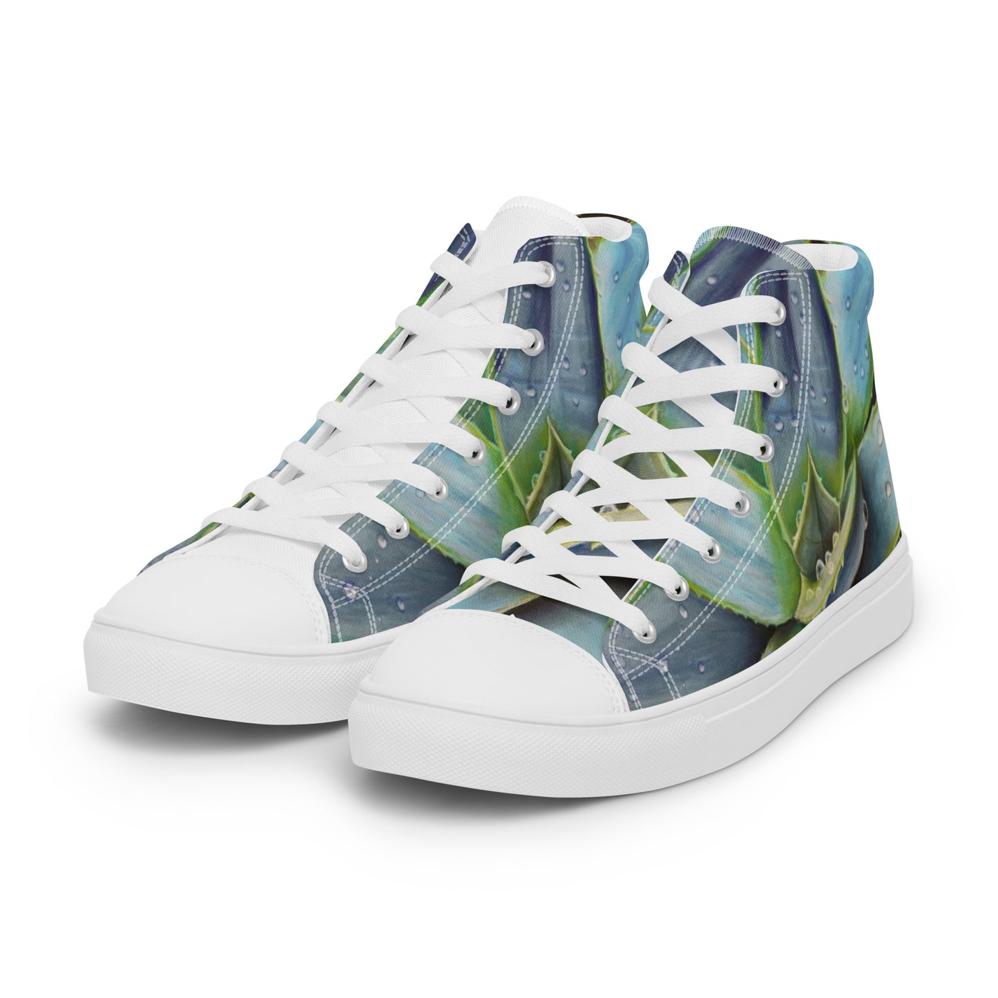 Women's Lace-Up Canvas Shoes - Desert Jewel , Vibrant Agave Plant with Dew Drops by Cathy Dement