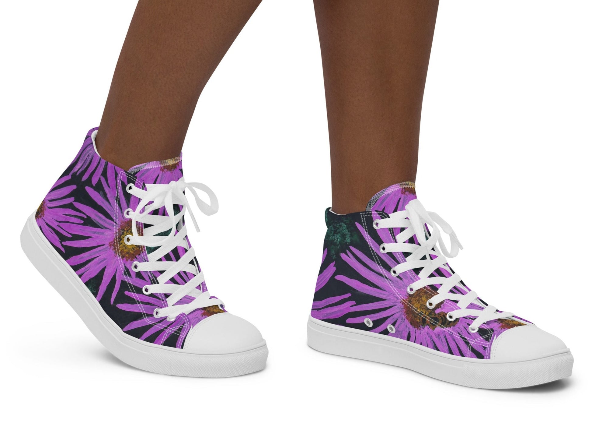 Purple Flower With Bee: Women’s high top canvas shoes 