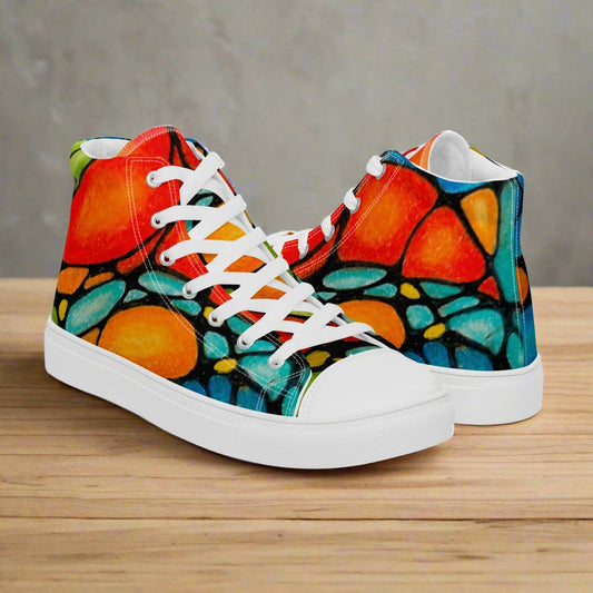 Women’s High Top Canvas Shoes: Petals in Motion - Vibrant Abstract Floral Artwork Design