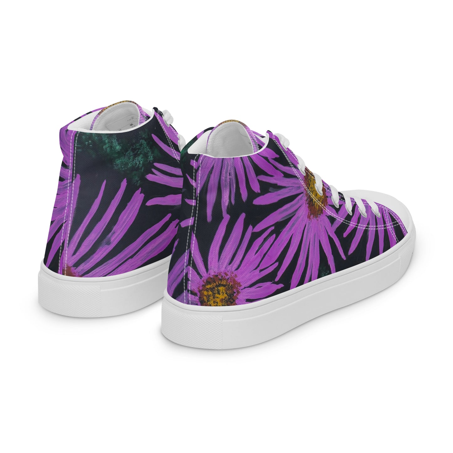 Women’s High Top Canvas Shoes - Purple Aster Flower With Bee Artwork Design: Colorful Artistic Shoe