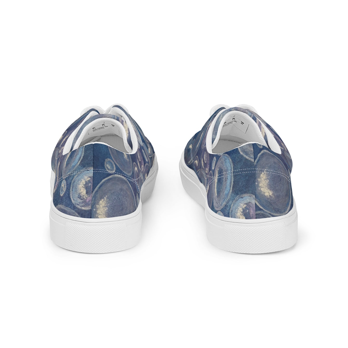 Women’s Lace-up Canvas Shoes - Tranquil Reflections: Blue and White Reflective Bubble Design Sneakers