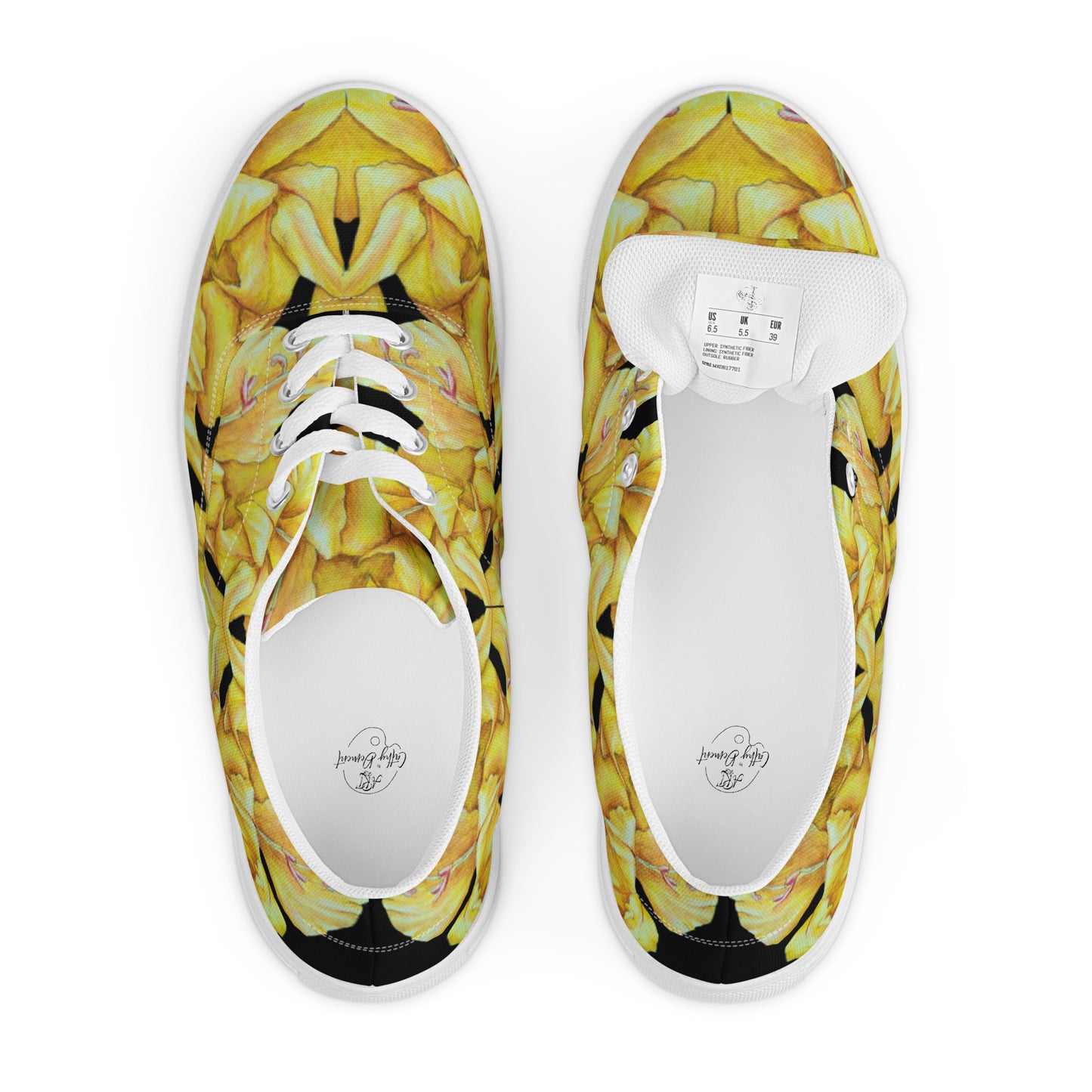 Women’s lace-up Canvas Shoes - Sunny Blooms, Yellow Gladiola Artwork