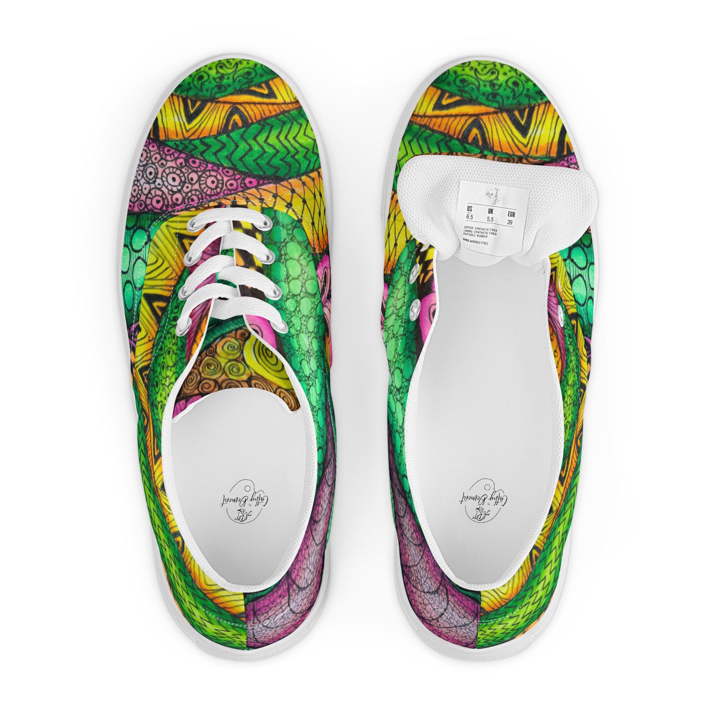 Women’s Lace-up Canvas Shoes - Zen Bloom - Colorful Zentangle Artwork Design