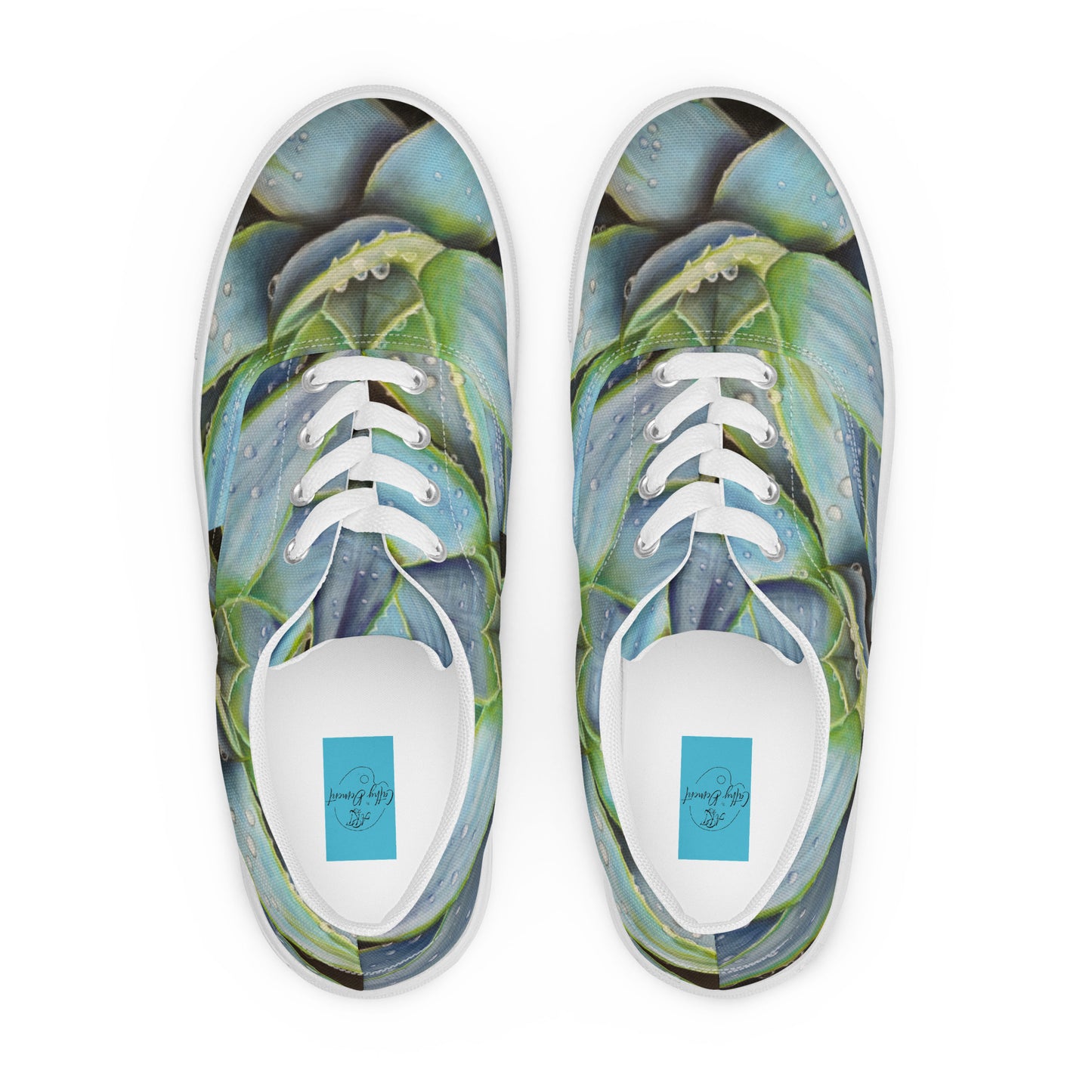 Women's Lace-Up Canvas Shoes -Desert Jewel, Vibrant Agave Plant with Dew Drops Artwork by Cathy Dement