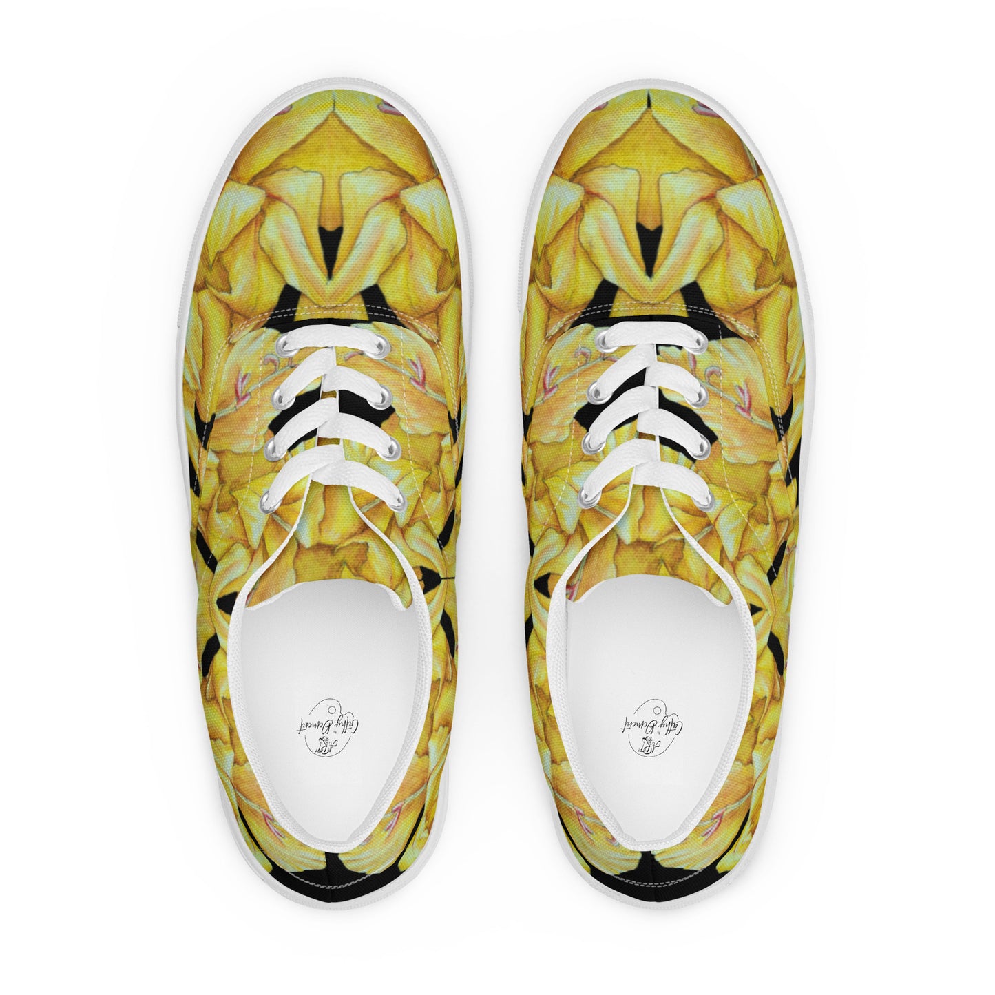 Women’s lace-up Canvas Shoes - Sunny Blooms, Yellow Gladiola Artwork