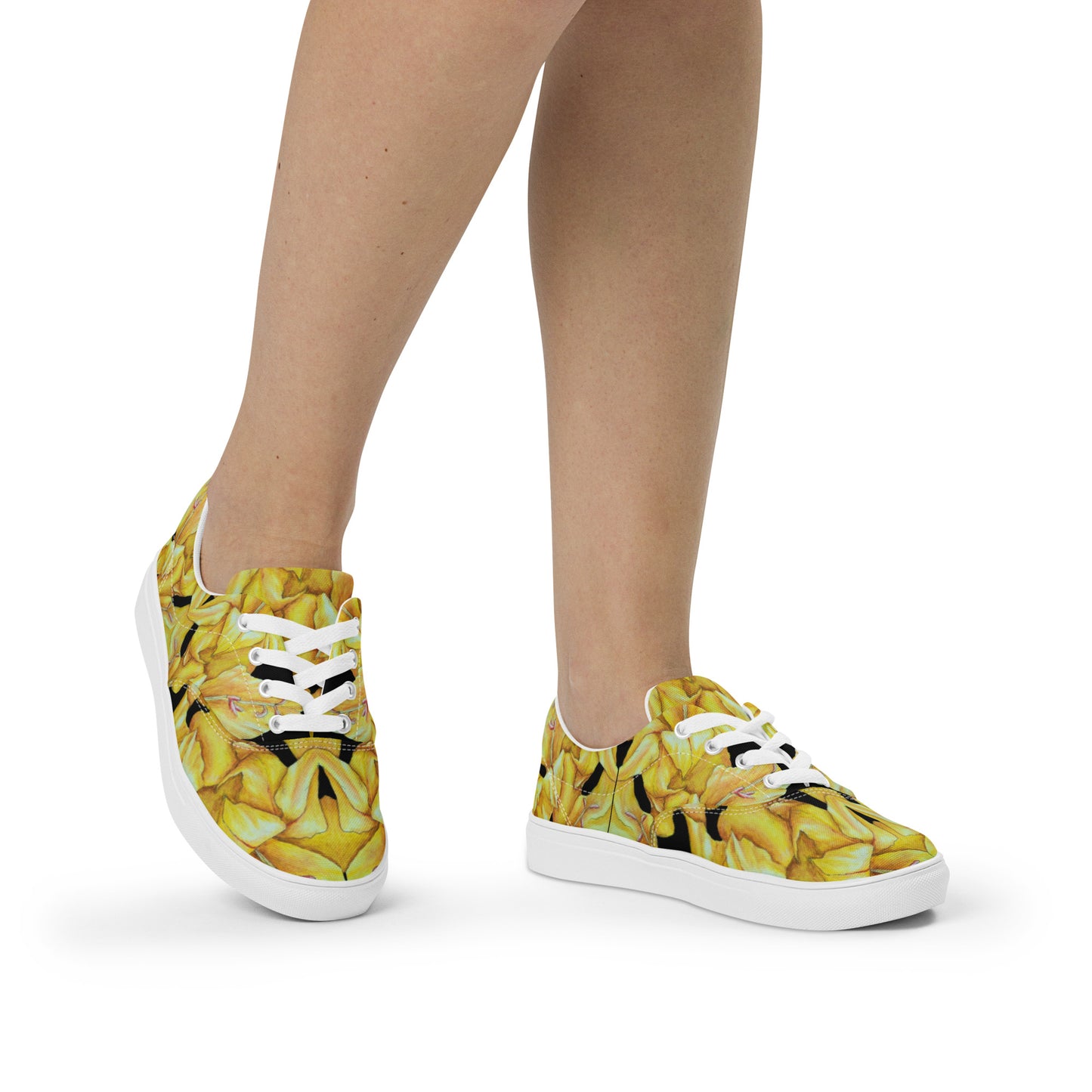 Women’s lace-up Canvas Shoes - Sunny Blooms, Yellow Gladiola Artwork