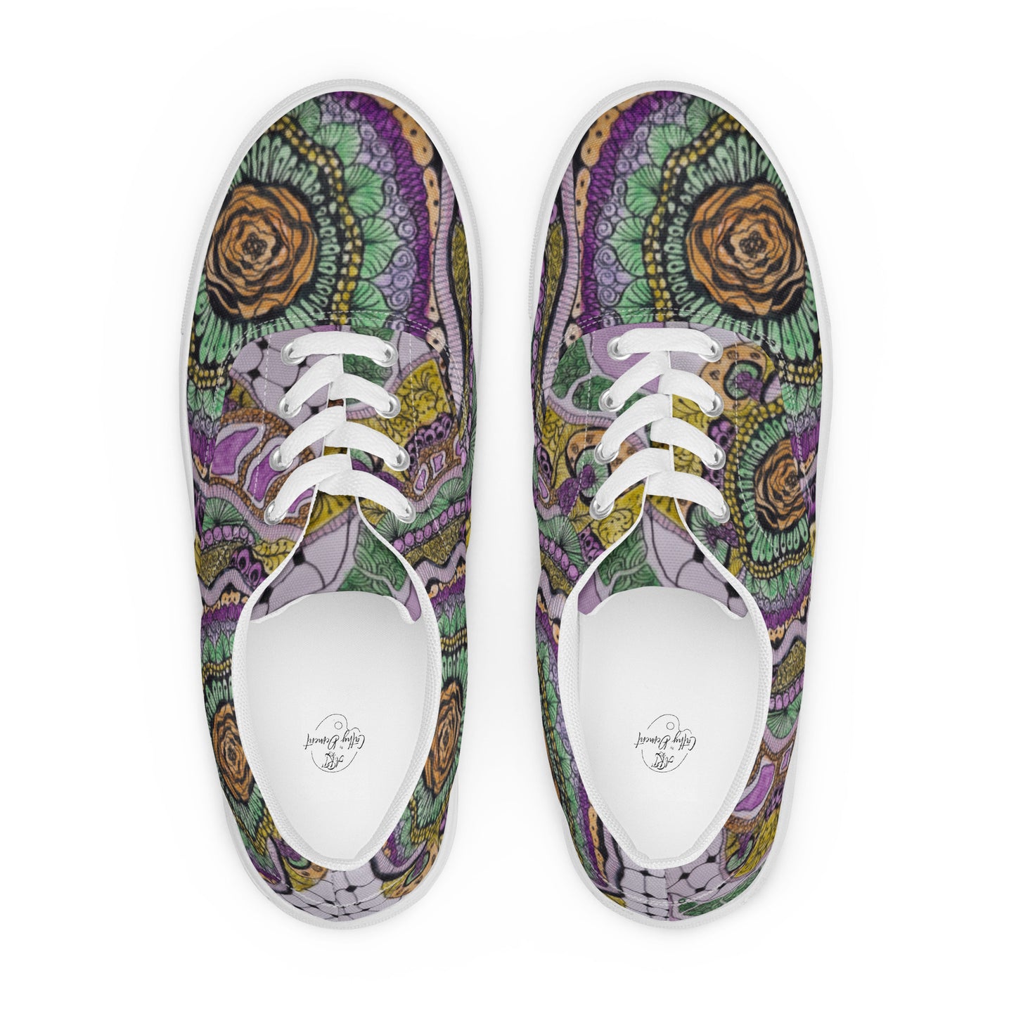 Women’s Lace-up Canvas Shoes - Zen Floral Bliss, Colorful Zentangle Artwork