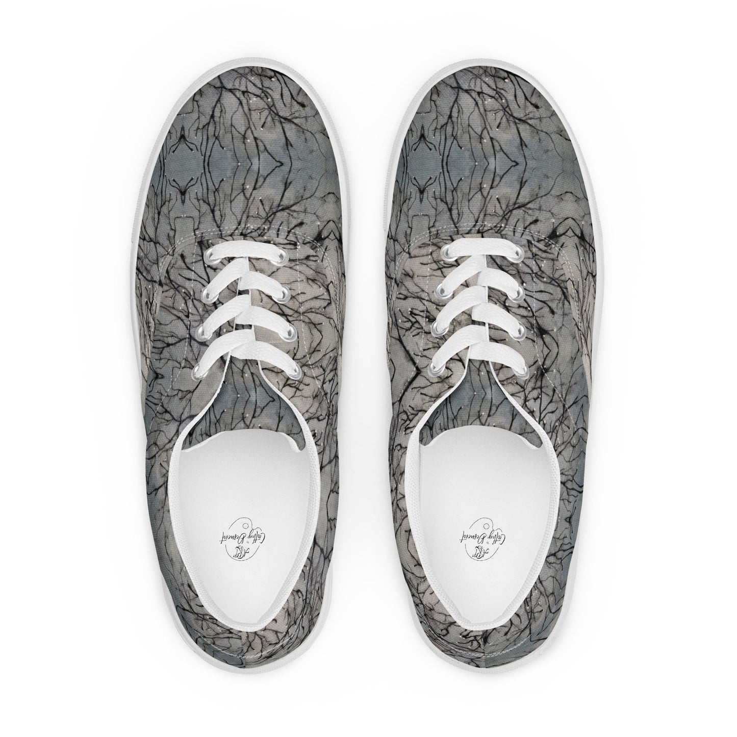 Women’s Lace-up Canvas Shoes - Tranquil Dawn, Misty Morning, Monochrome Artwork