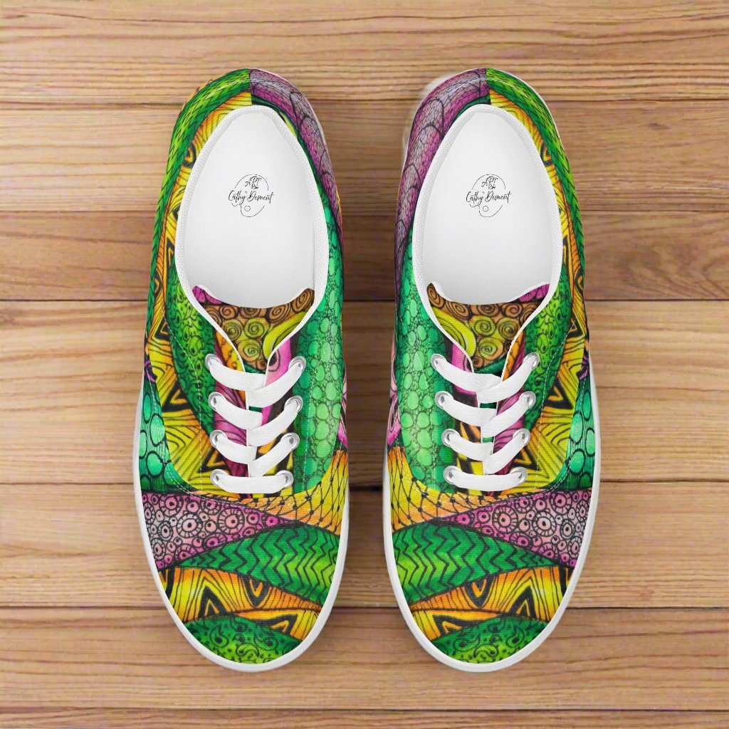 Women’s Lace-up Canvas Shoes - Zen Bloom - Colorful Zentangle Artwork Design