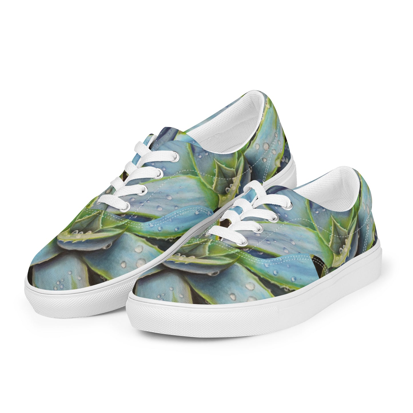 Women's Lace-Up Canvas Shoes -Desert Jewel, Vibrant Agave Plant with Dew Drops Artwork by Cathy Dement