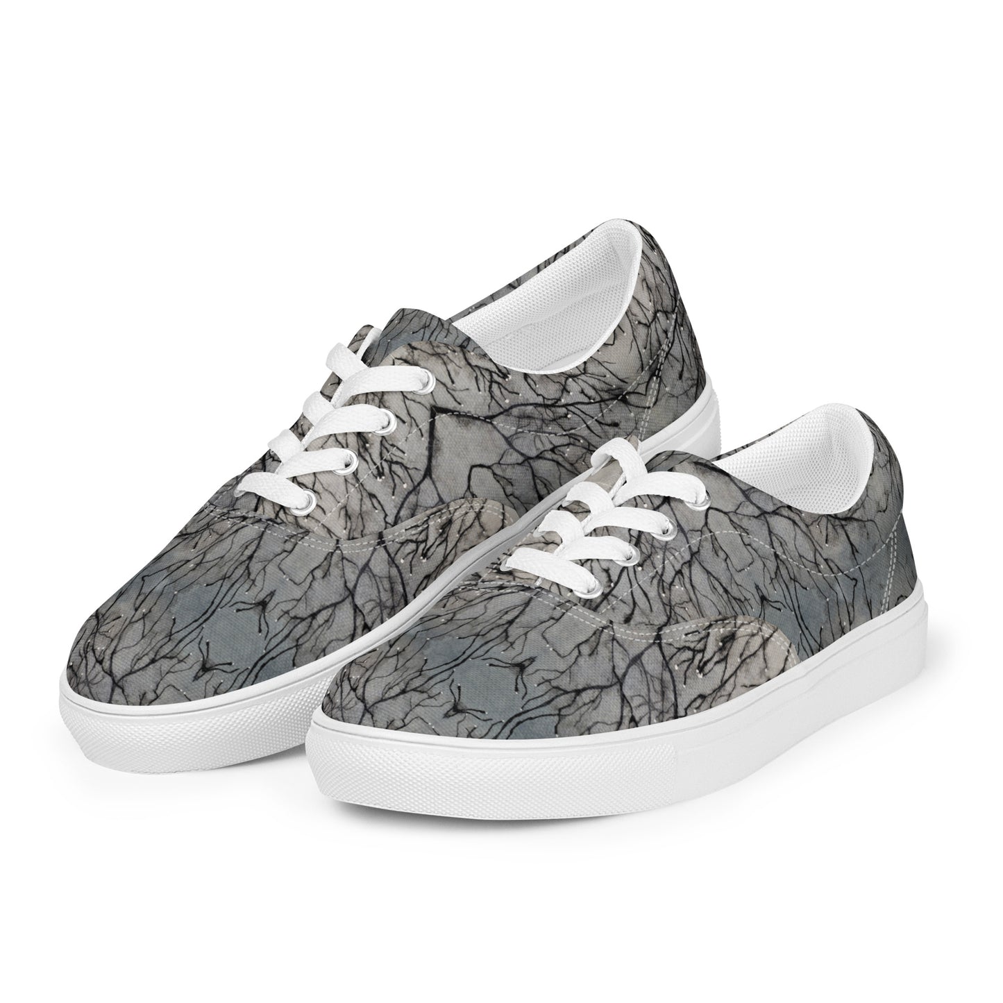 Women’s Lace-up Canvas Shoes - Tranquil Dawn, Misty Morning, Monochrome Artwork