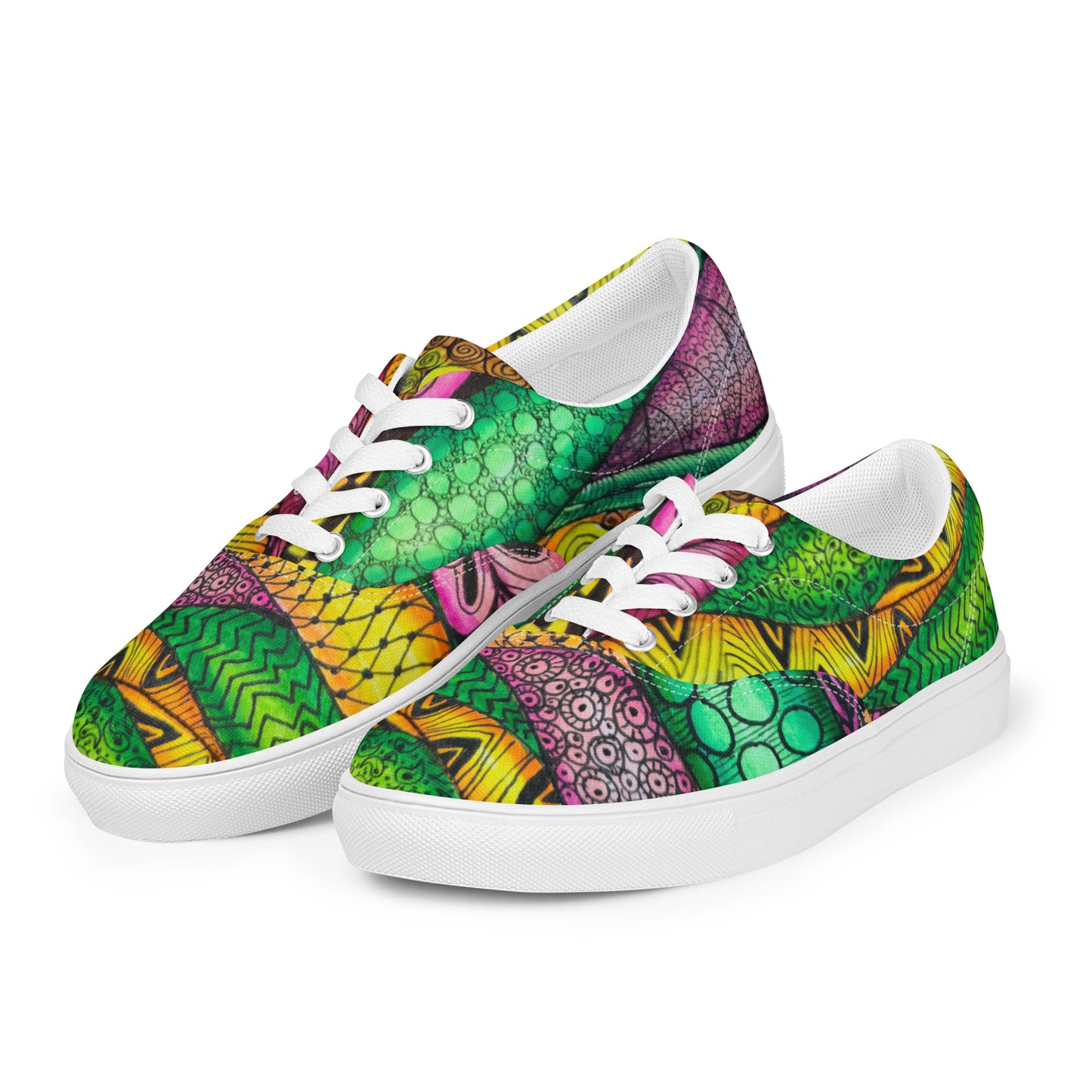 Women’s Lace-up Canvas Shoes - Zen Bloom - Colorful Zentangle Artwork Design