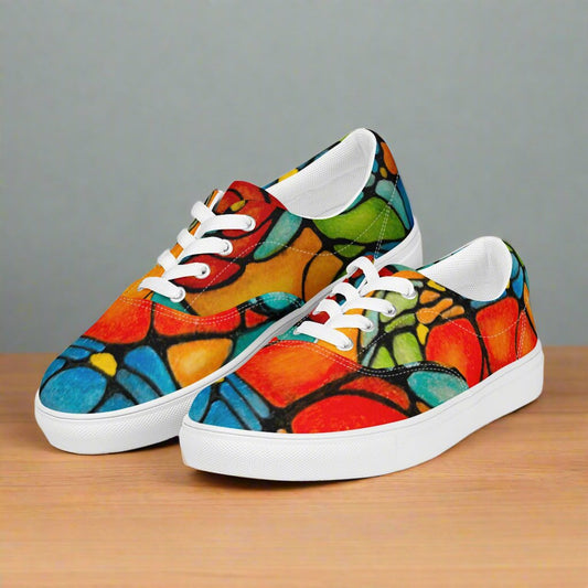 Women’s Lace-Up canvas shoes - Petals in Motion - Vibrant Abstract Floral Artwork Design