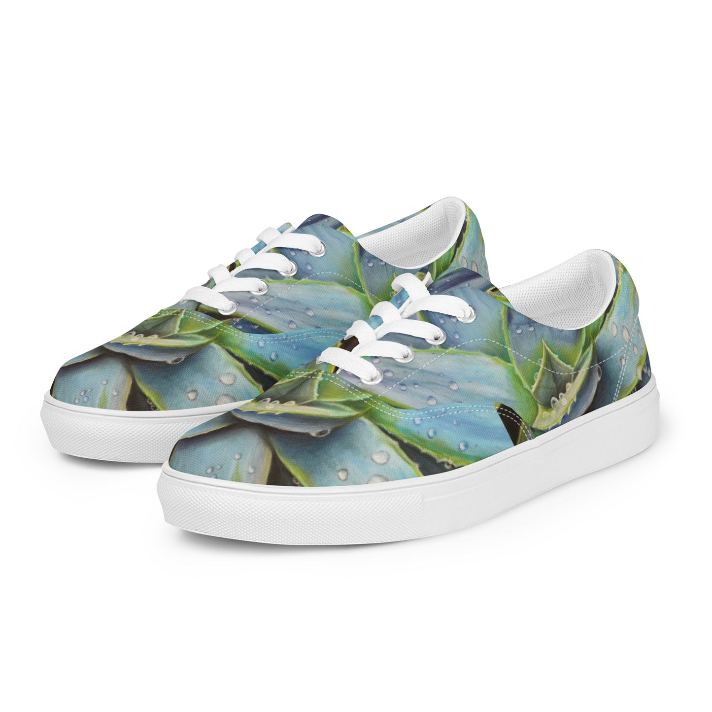 Women's Lace-Up Canvas Shoes -Desert Jewel, Vibrant Agave Plant with Dew Drops Artwork by Cathy Dement