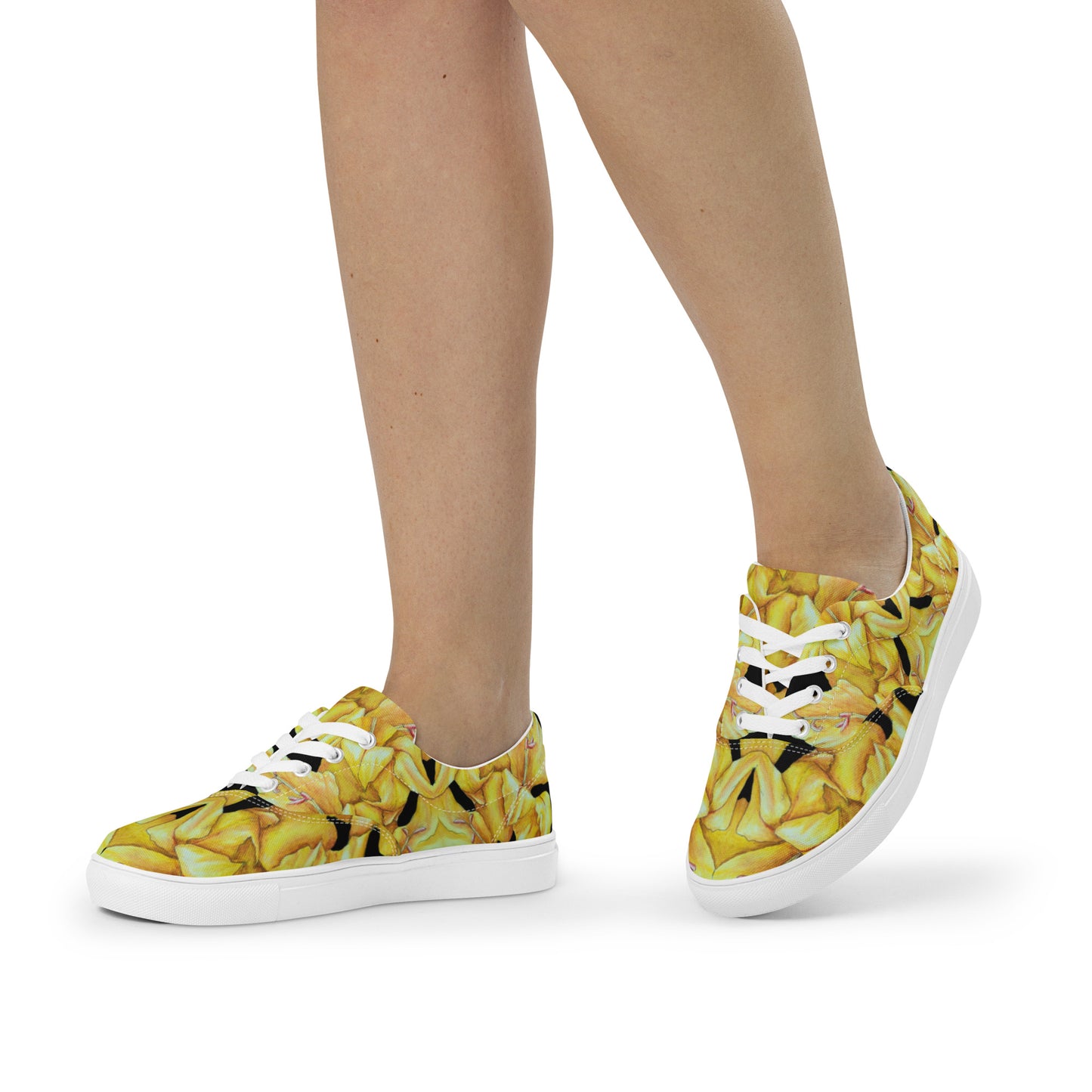 Women’s lace-up Canvas Shoes - Sunny Blooms, Yellow Gladiola Artwork