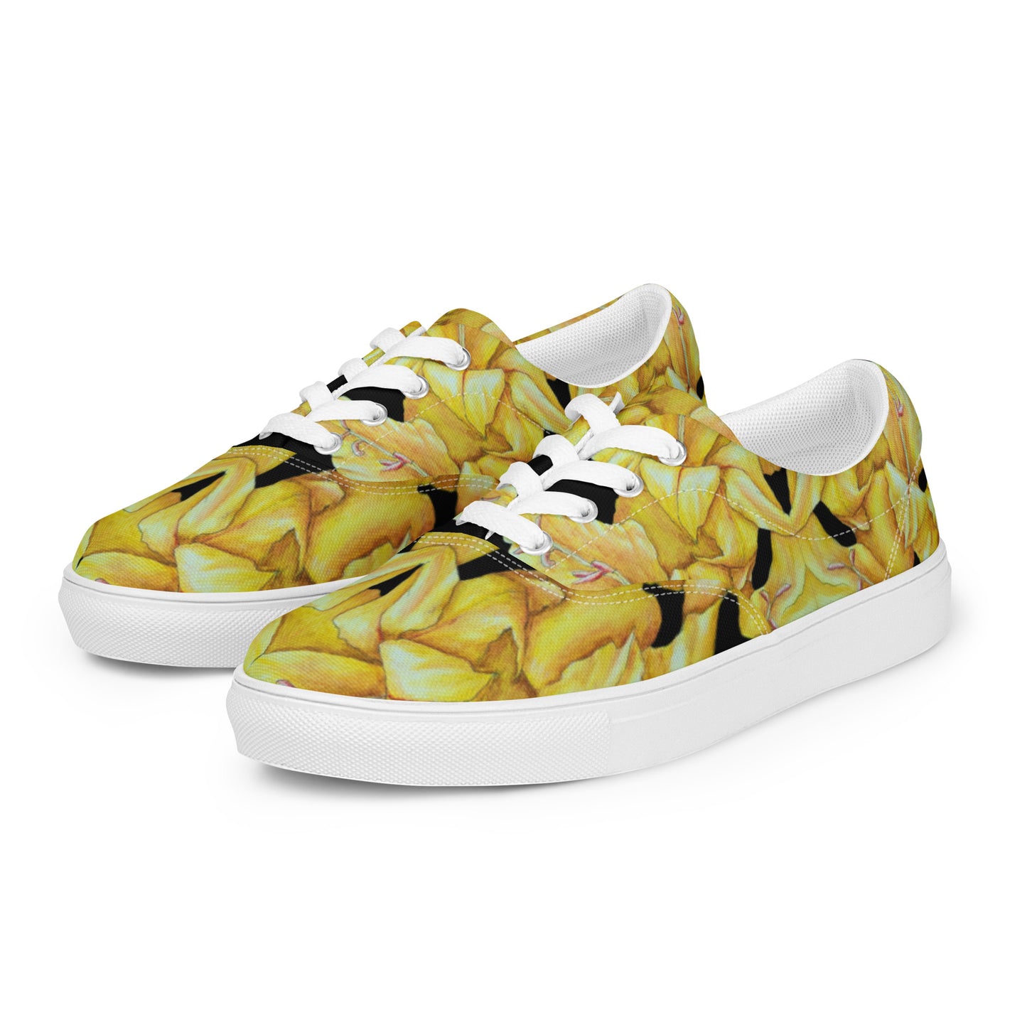 Women’s lace-up Canvas Shoes - Sunny Blooms, Yellow Gladiola Artwork