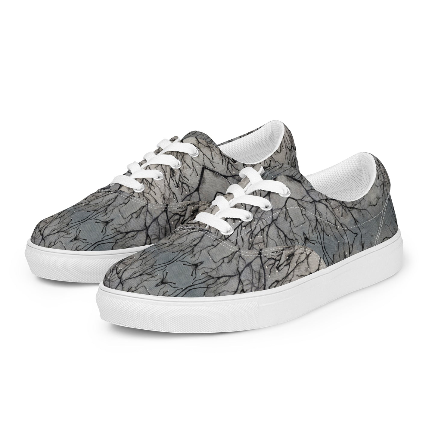 Women’s Lace-up Canvas Shoes - Tranquil Dawn, Misty Morning, Monochrome Artwork