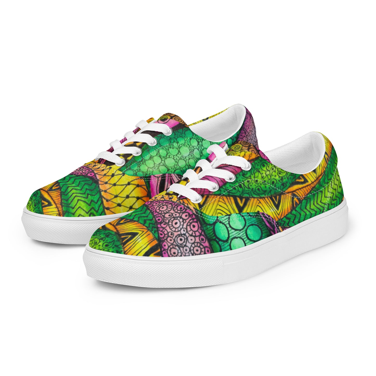 Women’s Lace-up Canvas Shoes - Zen Bloom - Colorful Zentangle Artwork Design