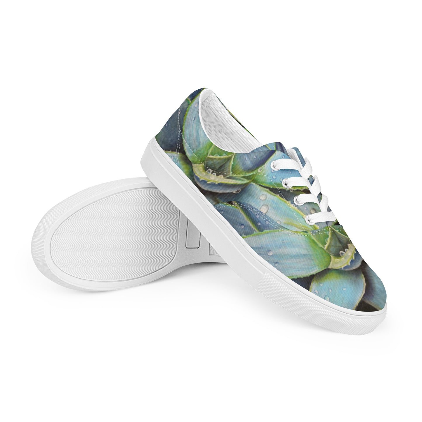 Women's Lace-Up Canvas Shoes -Desert Jewel, Vibrant Agave Plant with Dew Drops Artwork by Cathy Dement