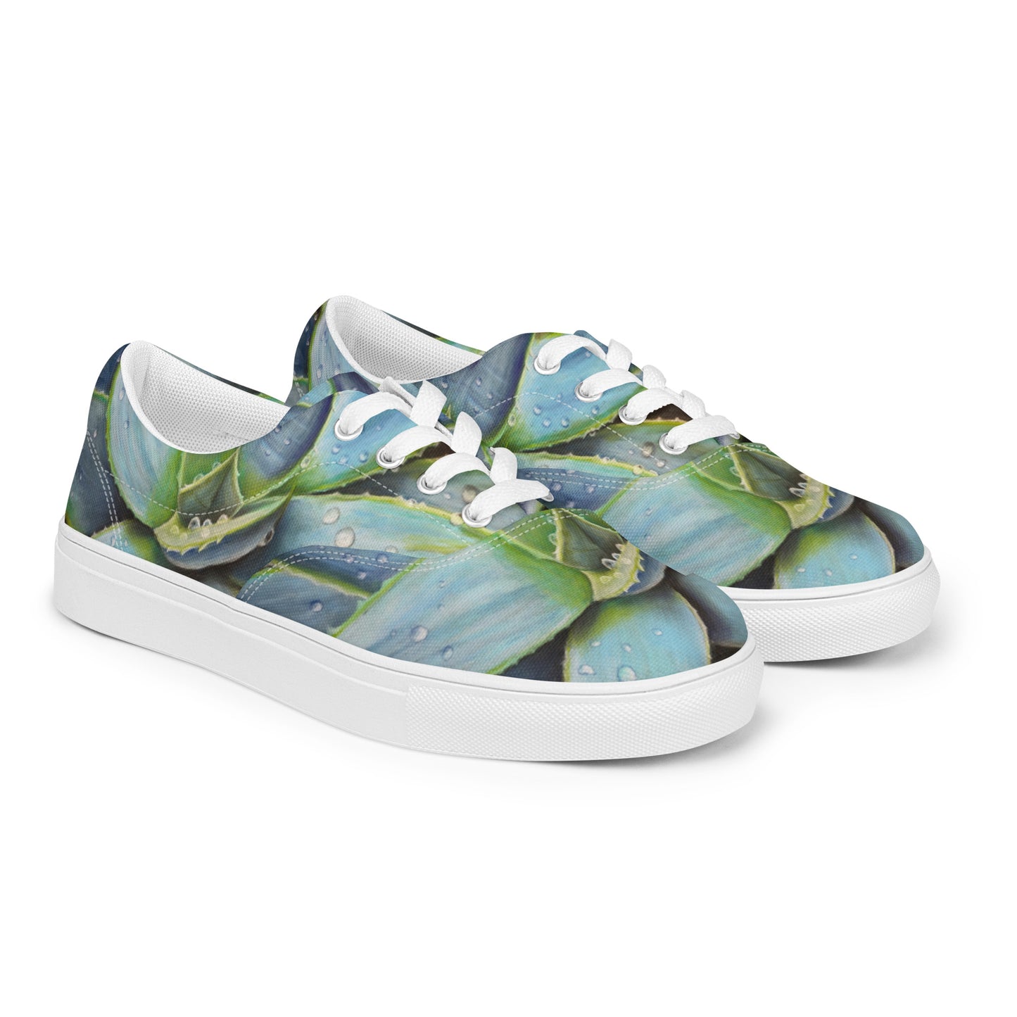 Women's Lace-Up Canvas Shoes -Desert Jewel, Vibrant Agave Plant with Dew Drops Artwork by Cathy Dement