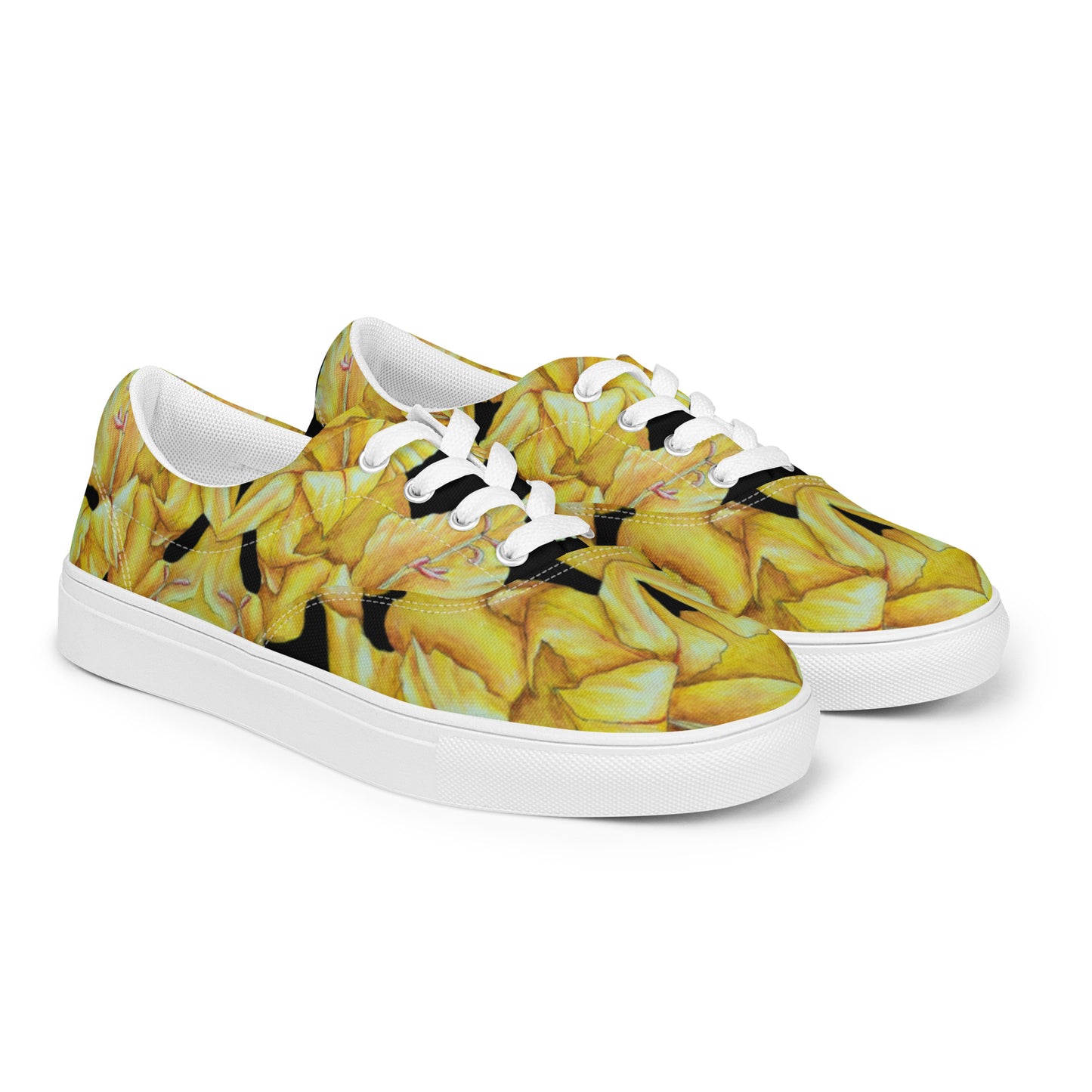 Women’s lace-up Canvas Shoes - Sunny Blooms, Yellow Gladiola Artwork