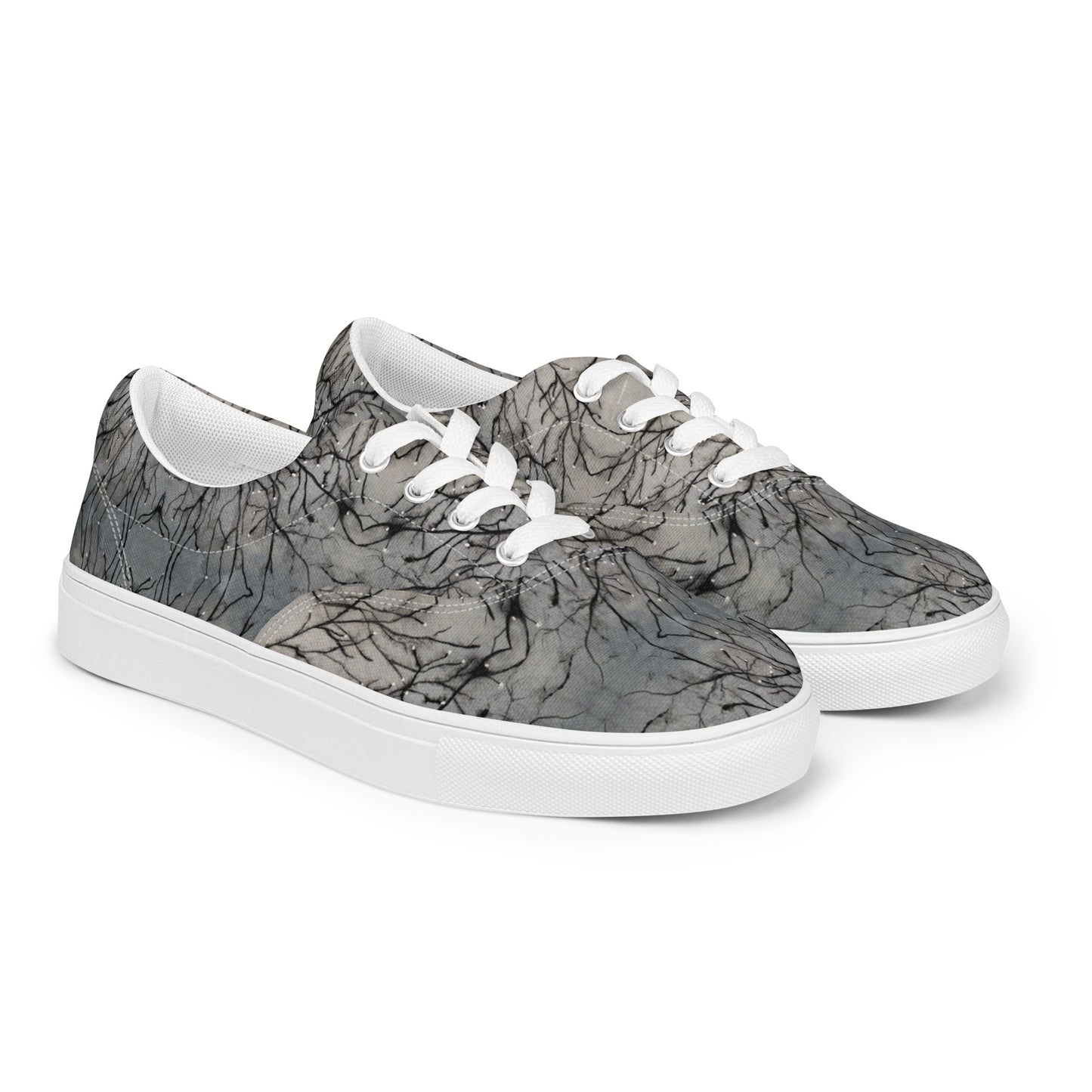 Women’s Lace-up Canvas Shoes - Tranquil Dawn, Misty Morning, Monochrome Artwork