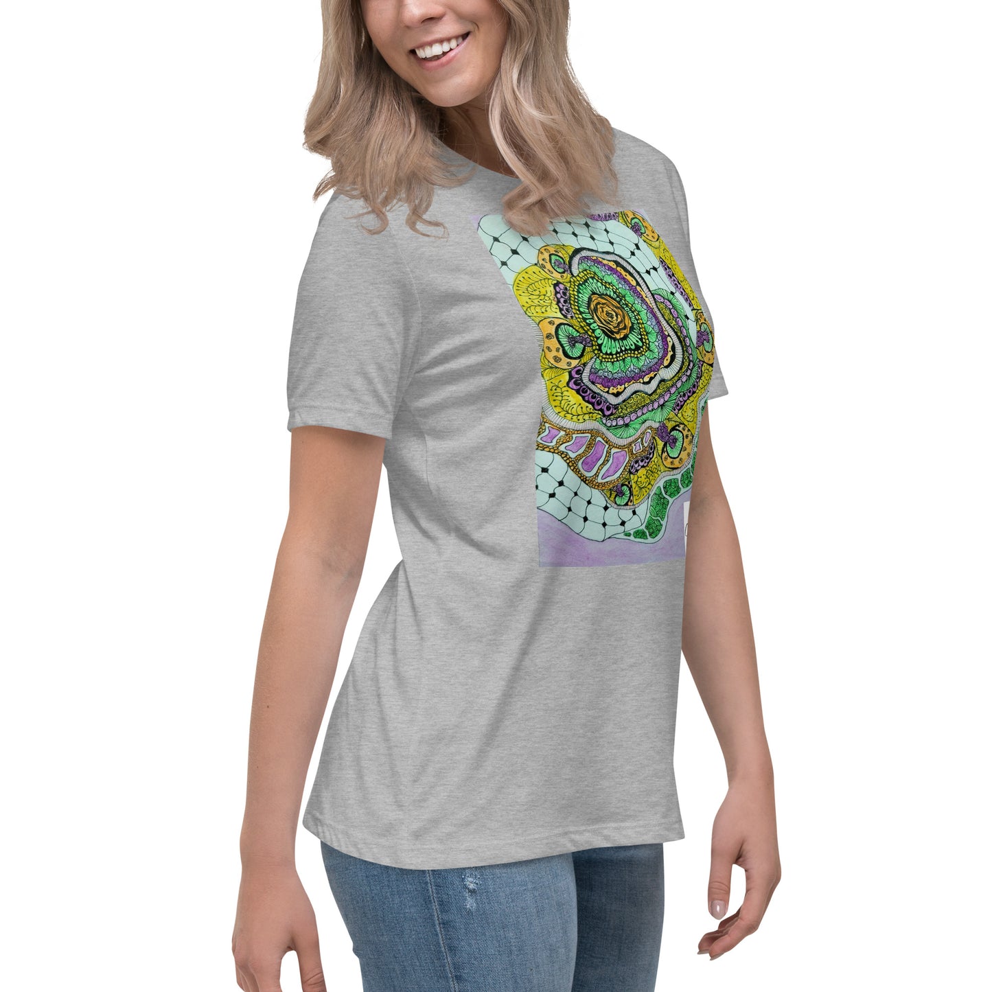 Zen Blossom: Colorful Zentangle Floral Women's Relaxed T-Shirt